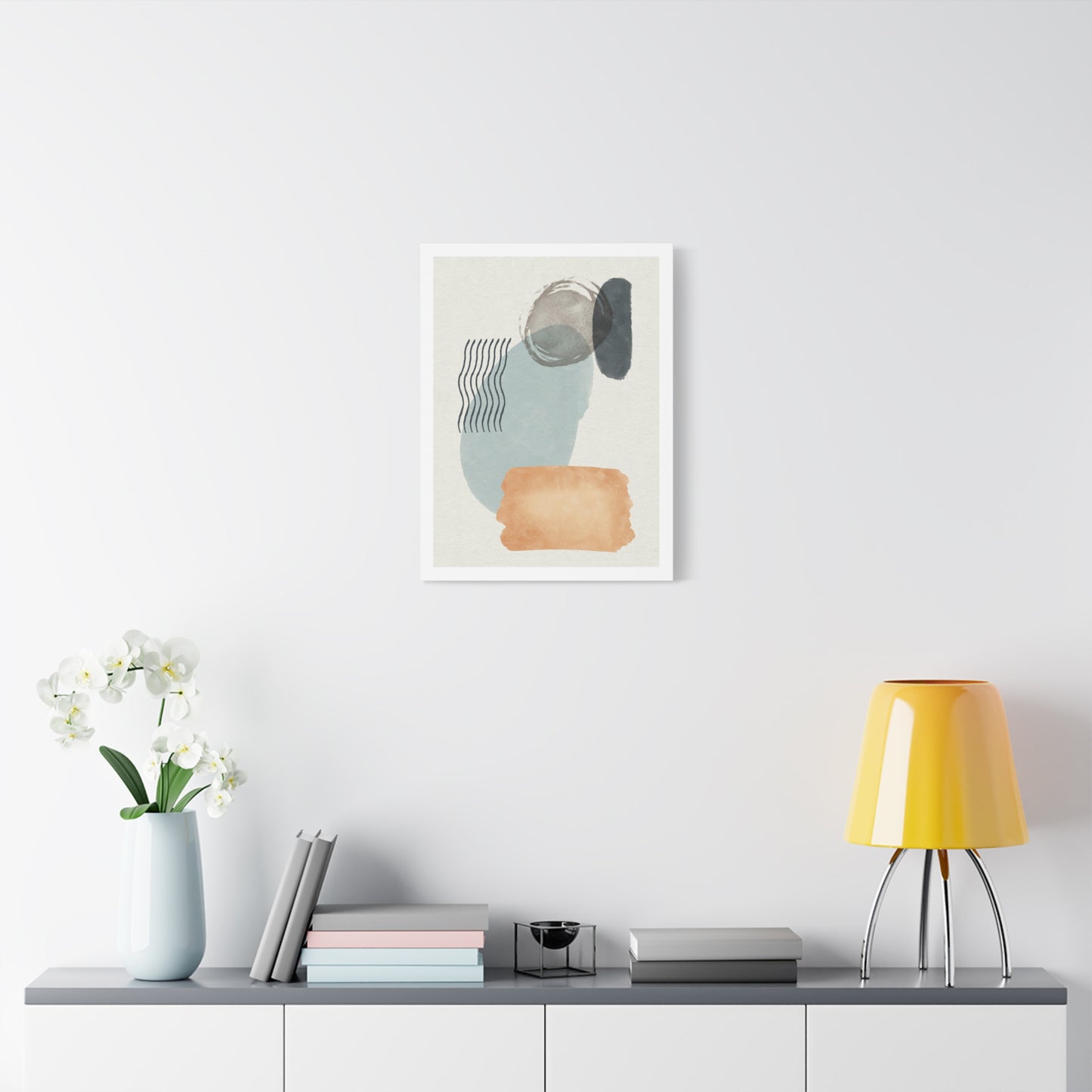 Blue Tone Watercolor Brush Art Set 1.2 - Matte Canvas Decor with Minimalist Leaf Design