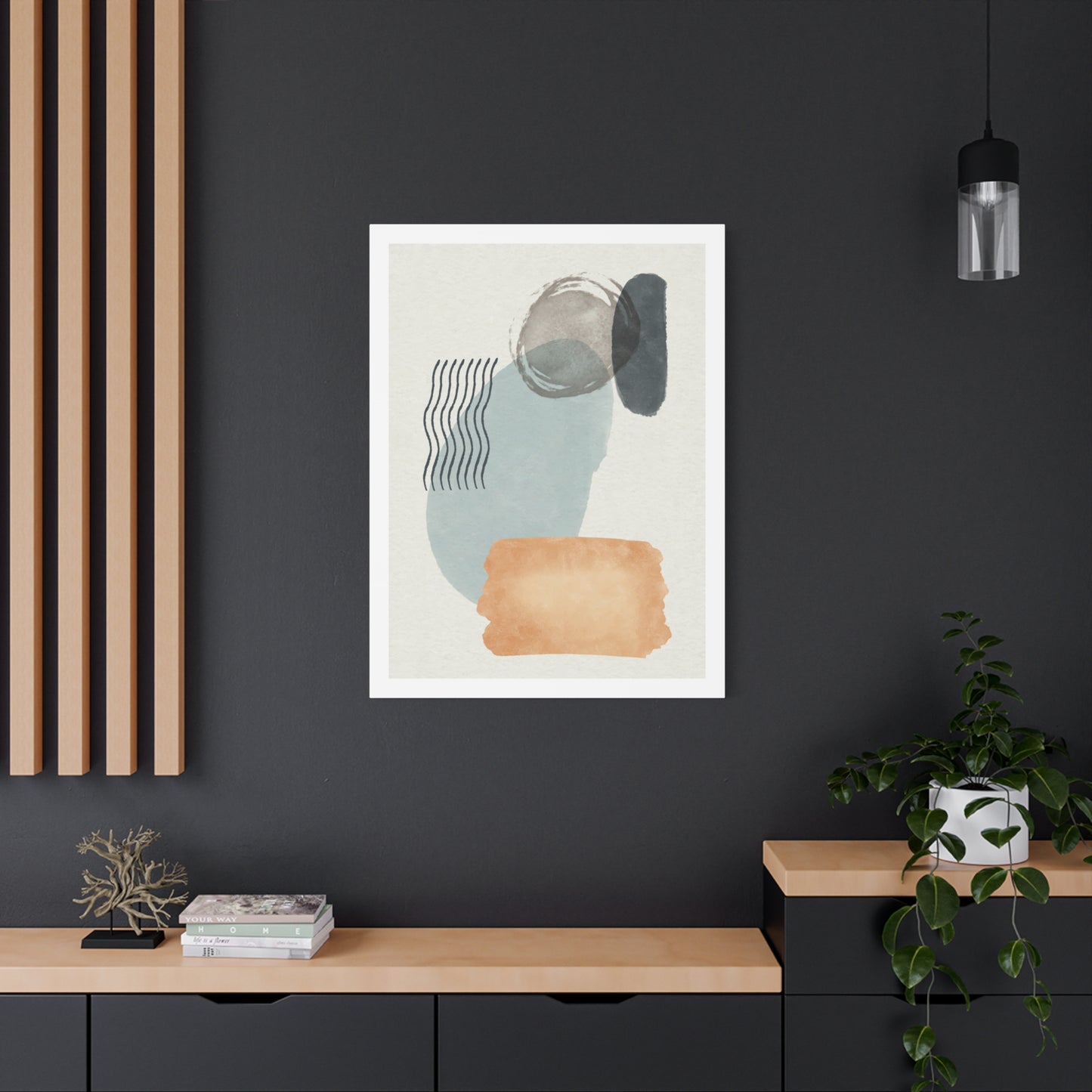 Blue Tone Watercolor Brush Art Set 1.2 - Matte Canvas Decor with Minimalist Leaf Design