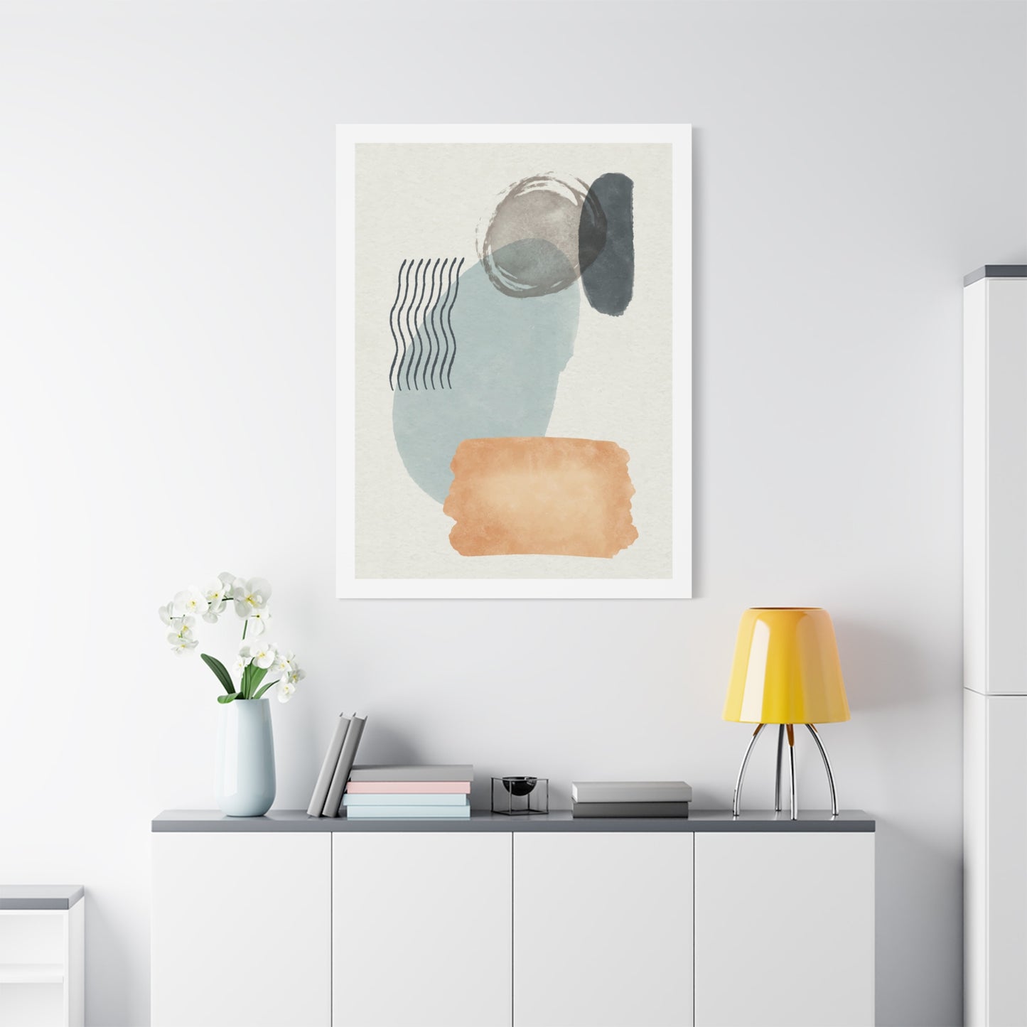 Blue Tone Watercolor Brush Art Set 1.2 - Matte Canvas Decor with Minimalist Leaf Design