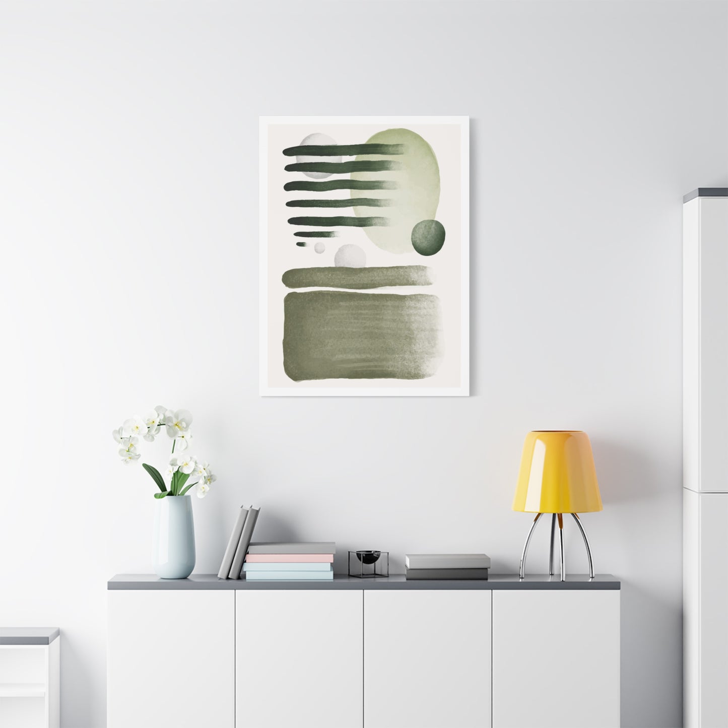 Olive Green Art Set 1.1 - Matte Canvas Decor with Minimalist Leaf Design