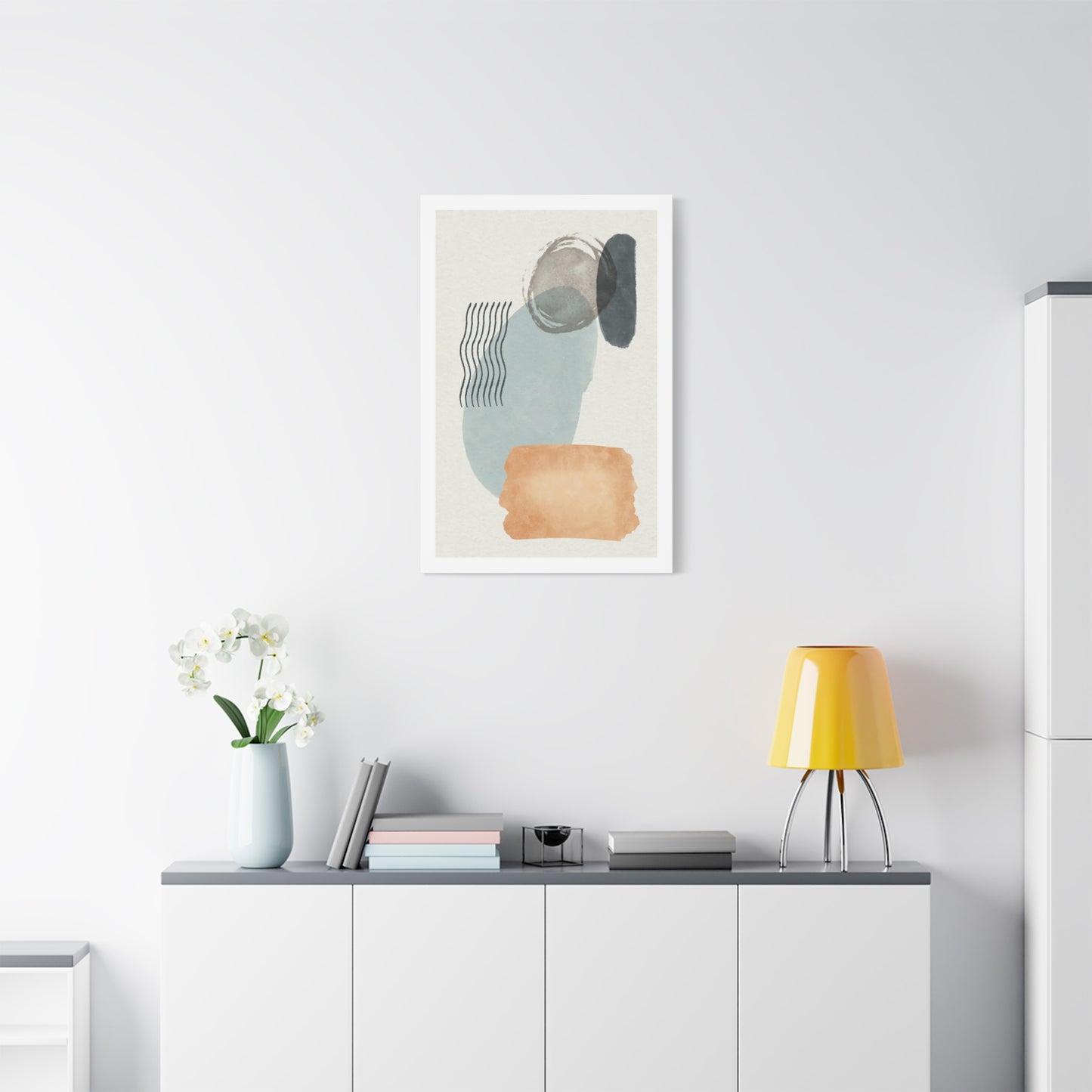 Blue Tone Watercolor Brush Art Set 1.2 - Matte Canvas Decor with Minimalist Leaf Design