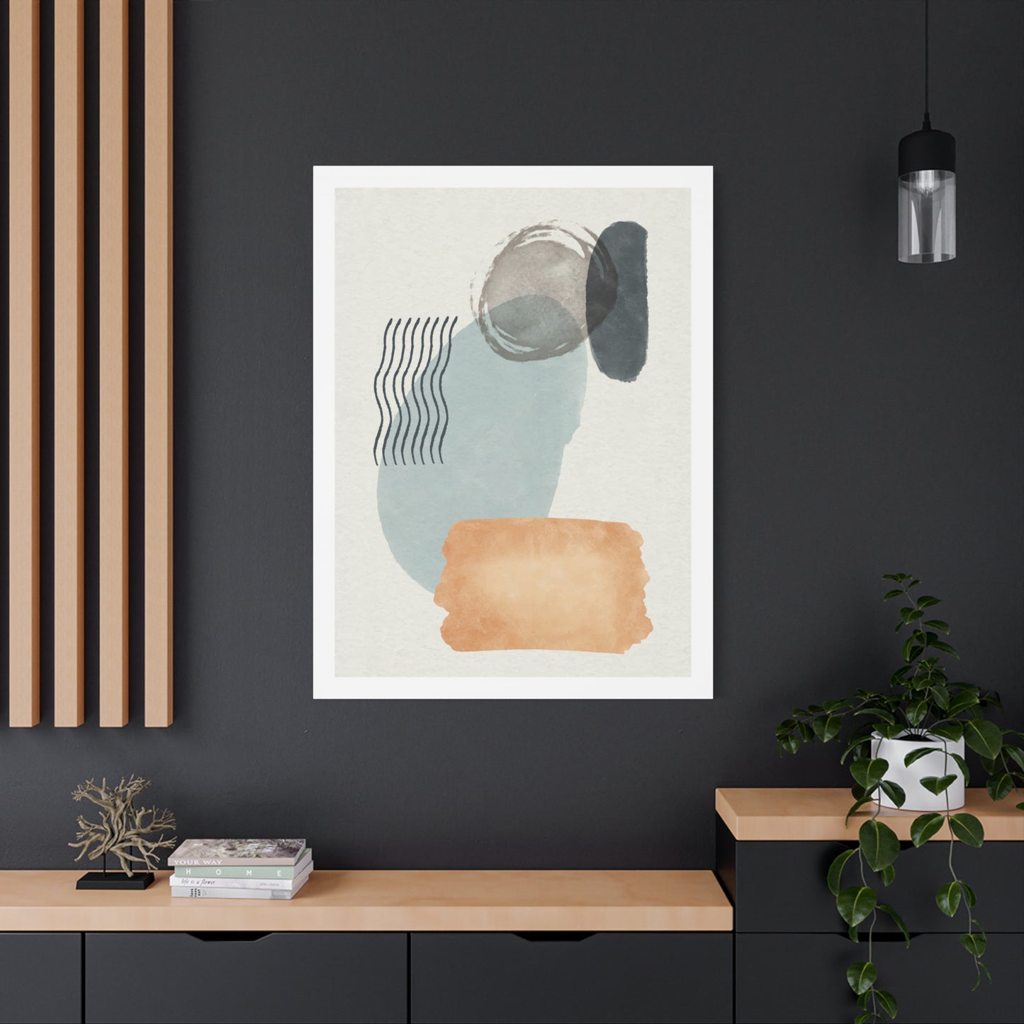Blue Tone Watercolor Brush Art Set 1.2 - Matte Canvas Decor with Minimalist Leaf Design