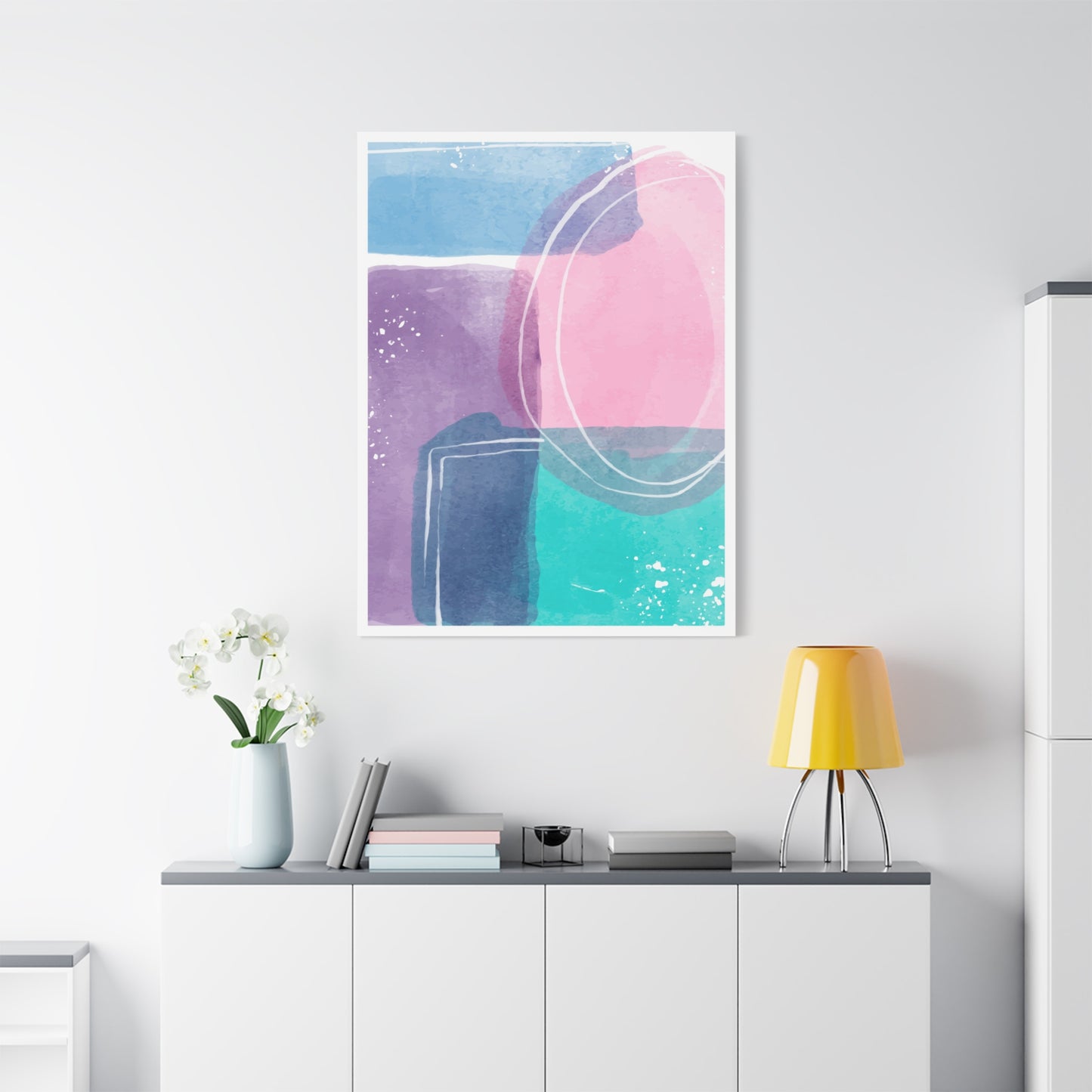 Soft Watercolor Color Art Set 1.2 - Matte Canvas Decor with Minimalist Leaf Design