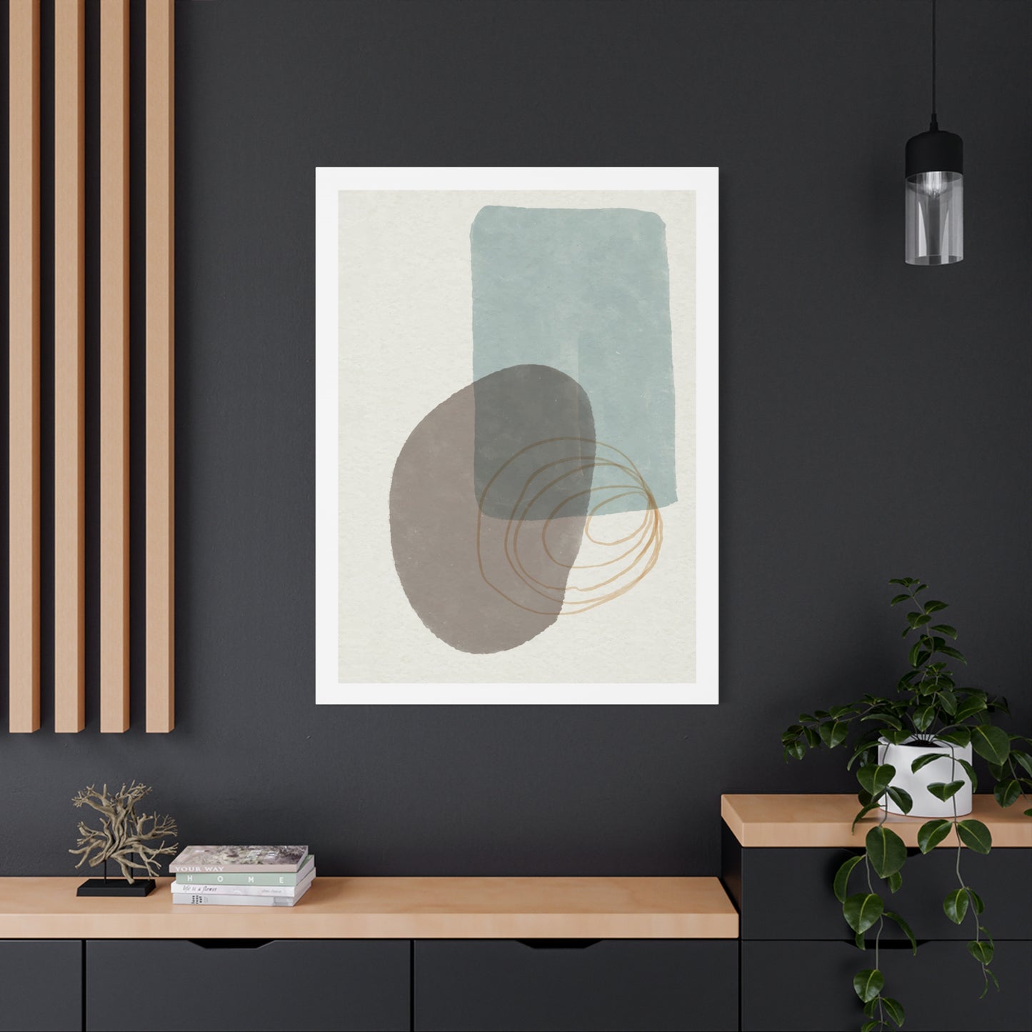 Blue Tone Watercolor Brush Art Set 1.1 - Matte Canvas Decor with Minimalist Leaf Design