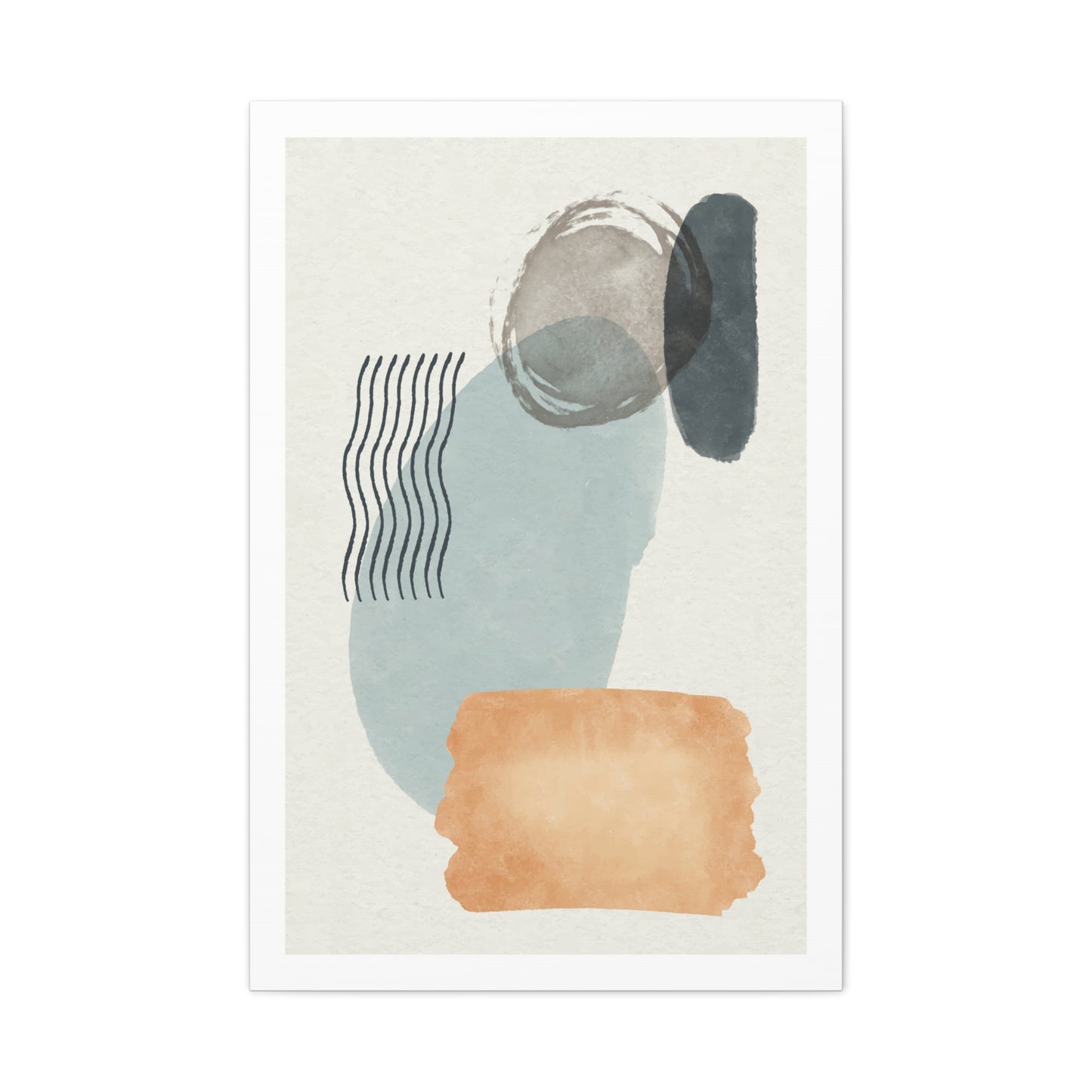 Blue Tone Watercolor Brush Art Set 1.2 - Matte Canvas Decor with Minimalist Leaf Design