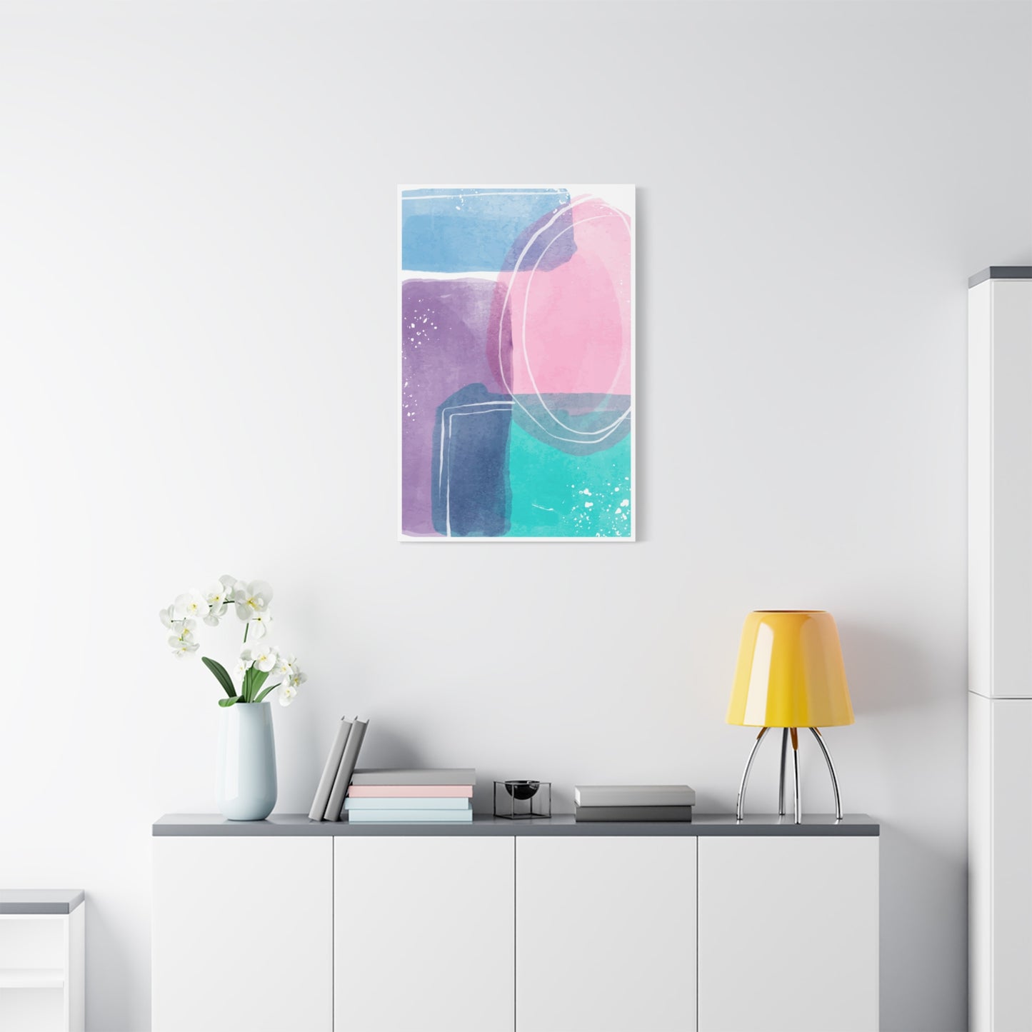 Soft Watercolor Color Art Set 1.2 - Matte Canvas Decor with Minimalist Leaf Design