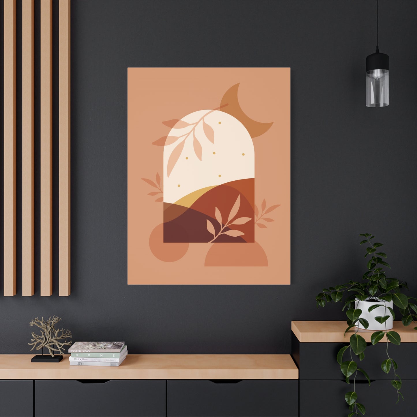 Abstract Terracotta Botanical Art Set 1.3 - Matte Canvas Decor with Minimalist Leaf Design
