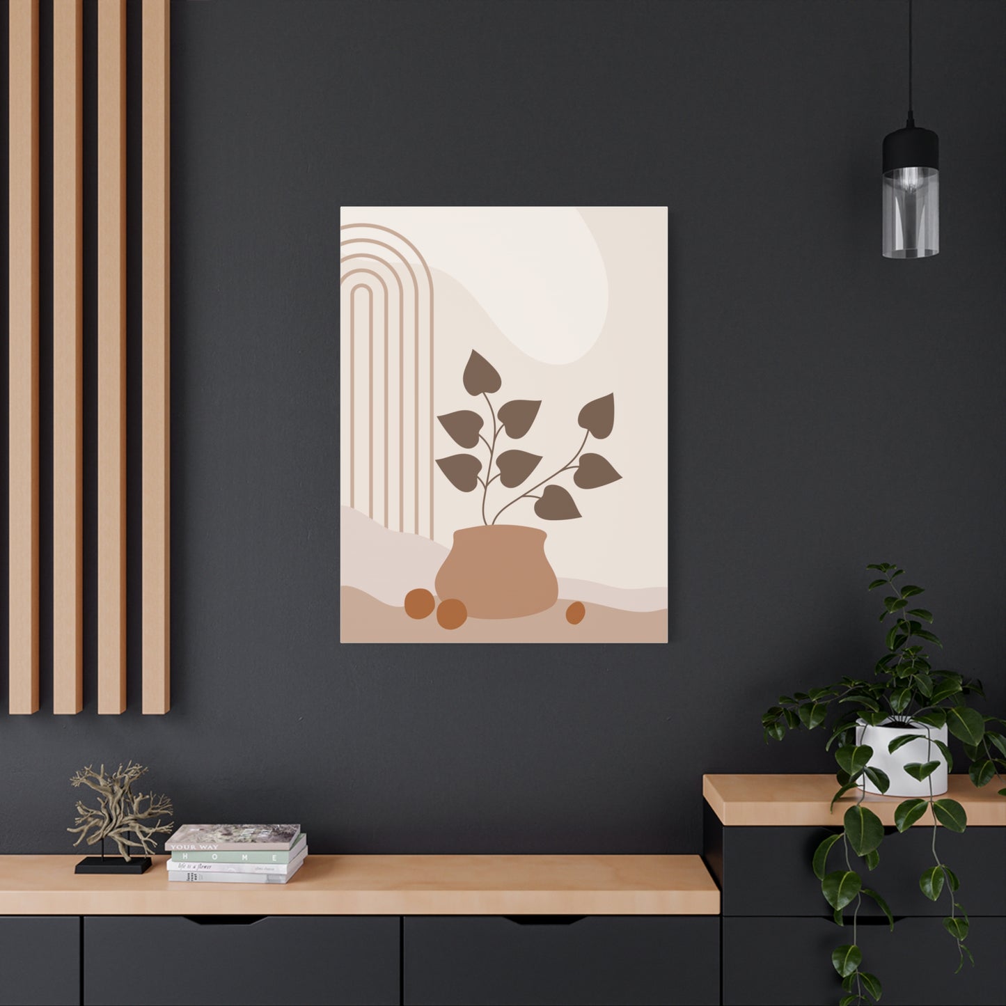 Brown View Wall Art Set 1.3 - Matte Canvas Decor with Minimalist Leaf Design
