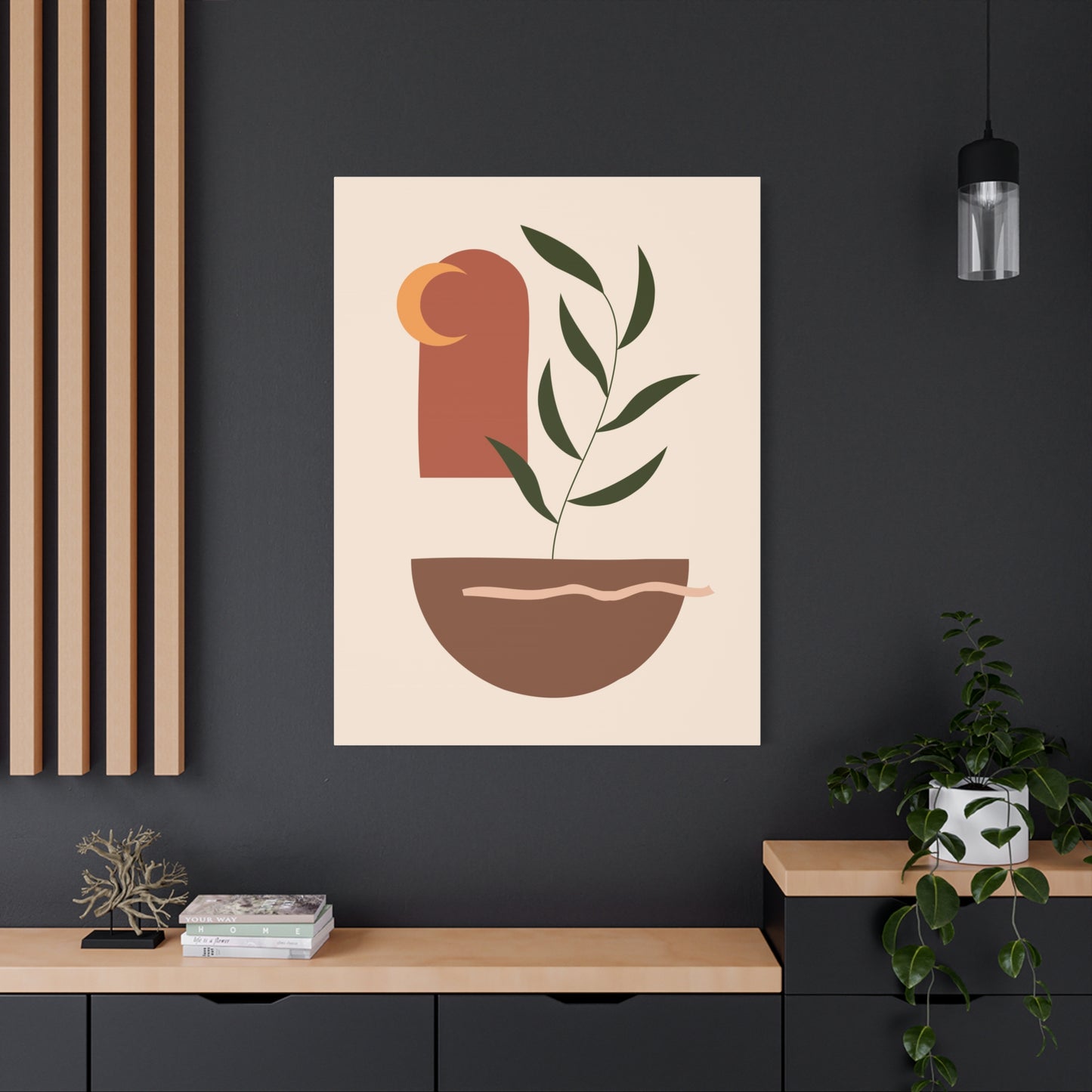 Petal Village Art 1.3 - Matte Canvas Decor with Minimalist Leaf Design