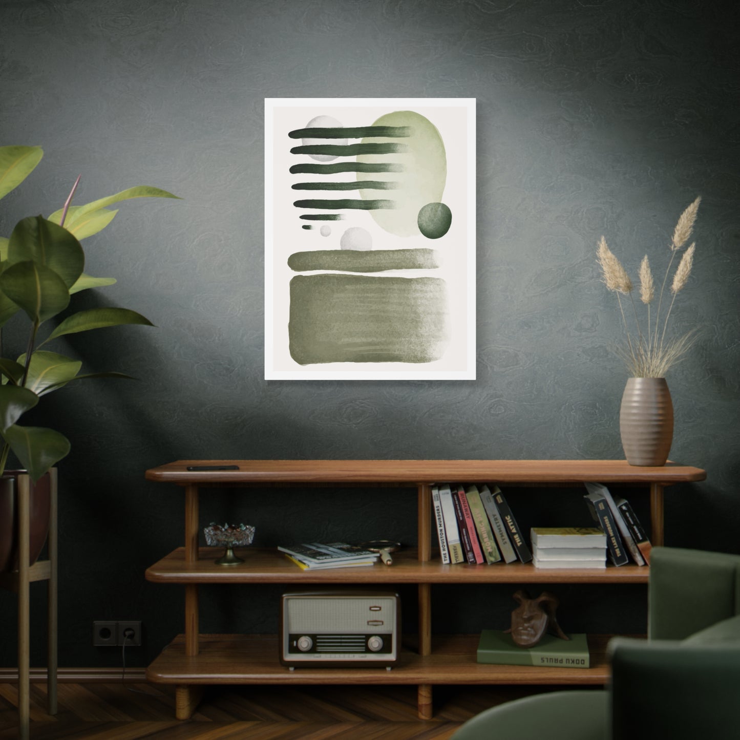 Olive Green Art Set 1.1 - Matte Canvas Decor with Minimalist Leaf Design