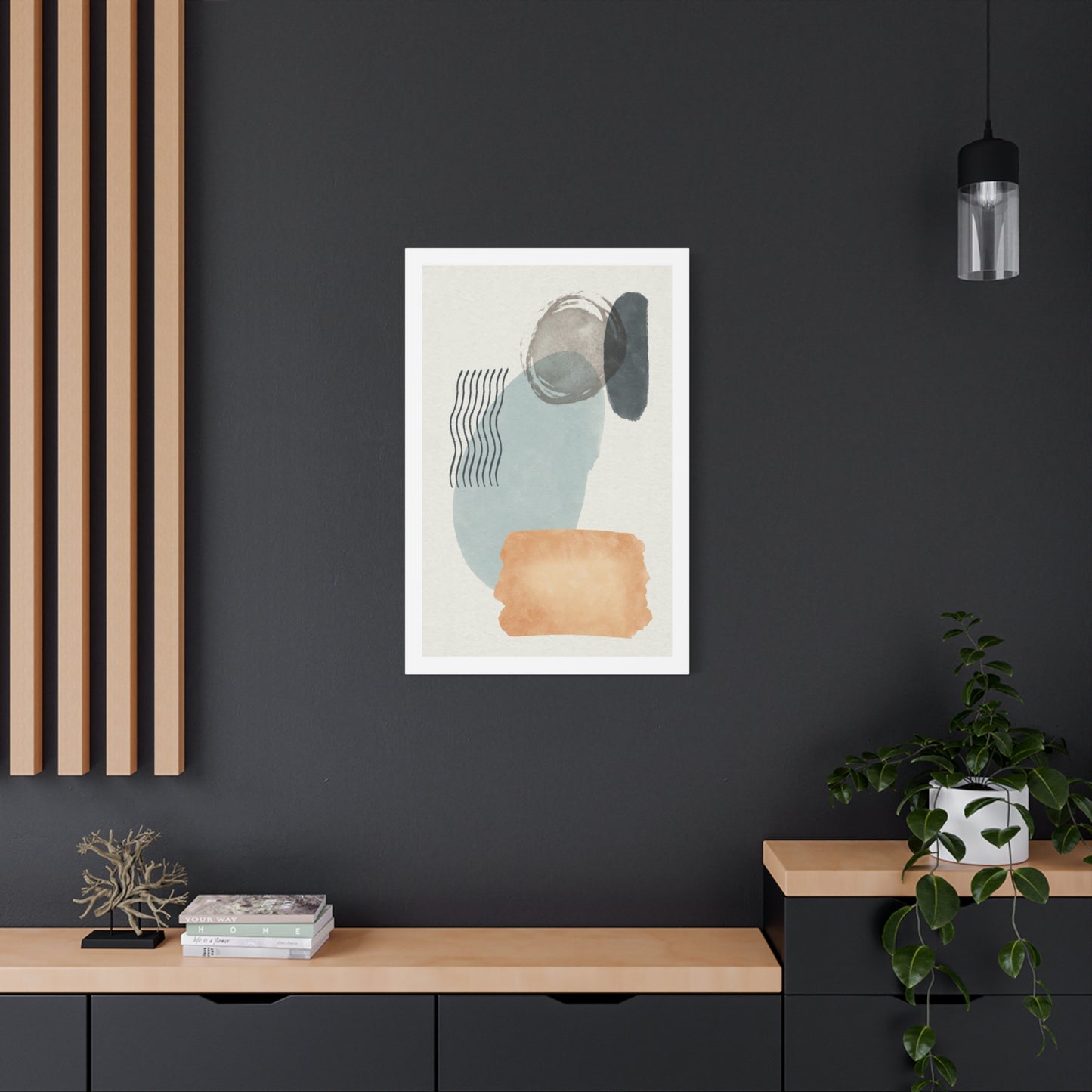 Blue Tone Watercolor Brush Art Set 1.2 - Matte Canvas Decor with Minimalist Leaf Design