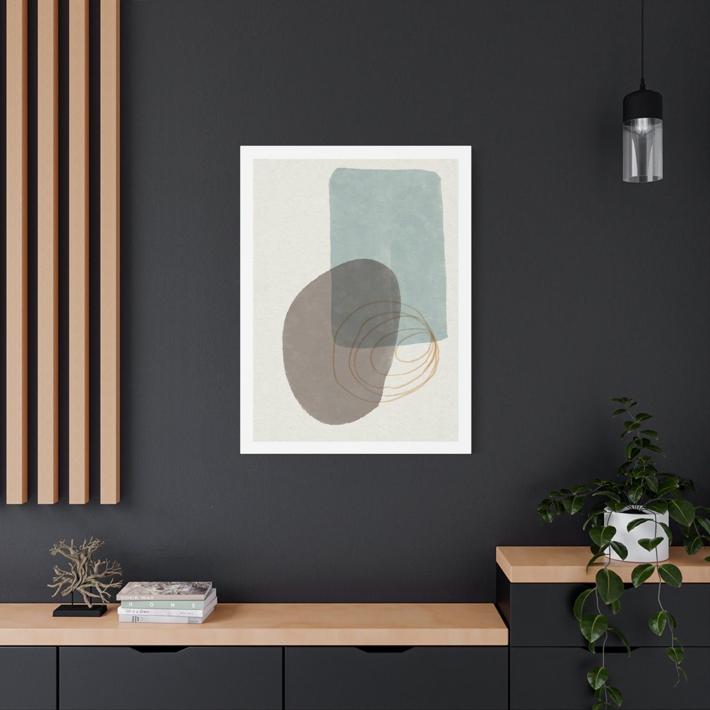 Blue Tone Watercolor Brush Art Set 1.1 - Matte Canvas Decor with Minimalist Leaf Design