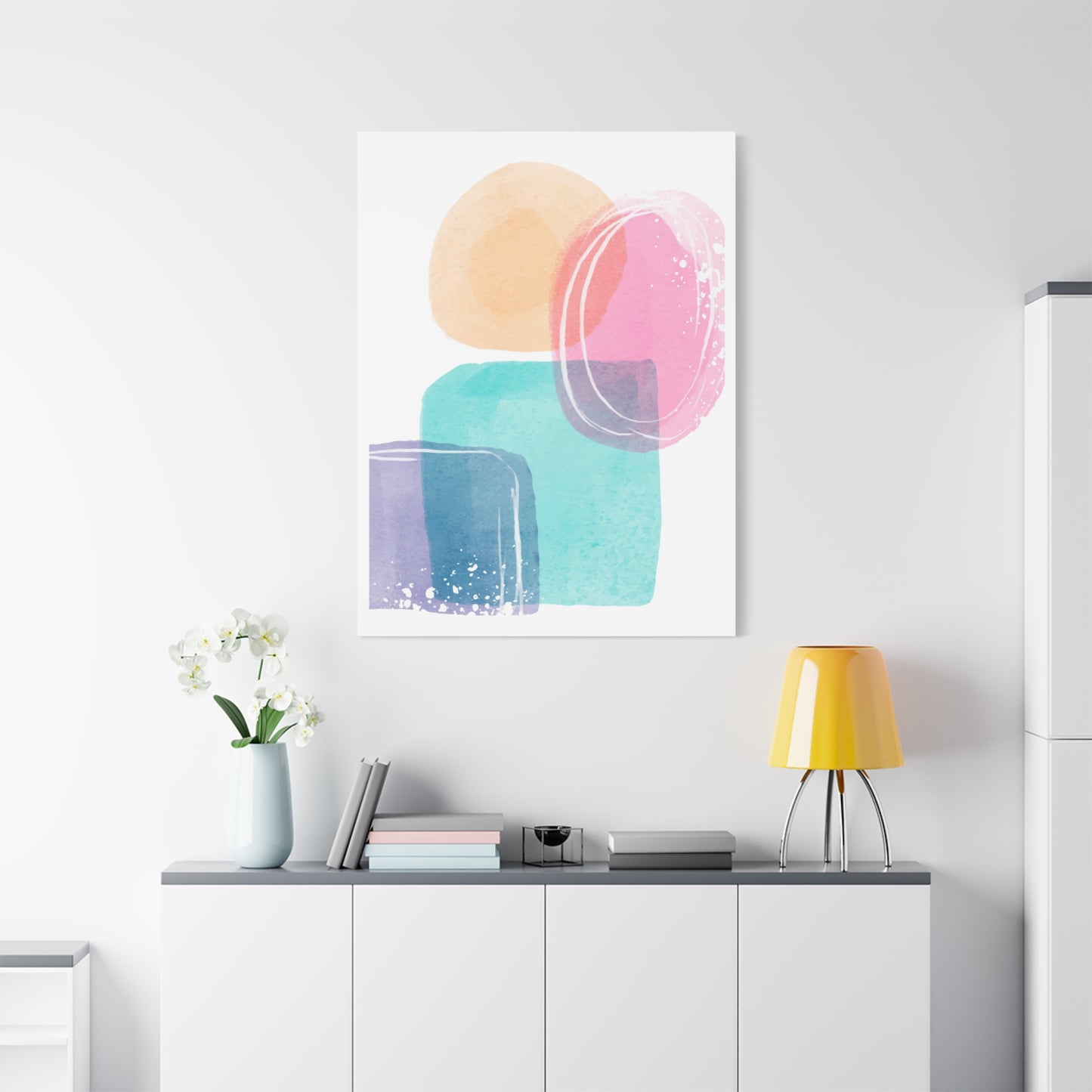 Soft Watercolor Color Set 1.1 - Matte Canvas Decor with Minimalist Leaf Design
