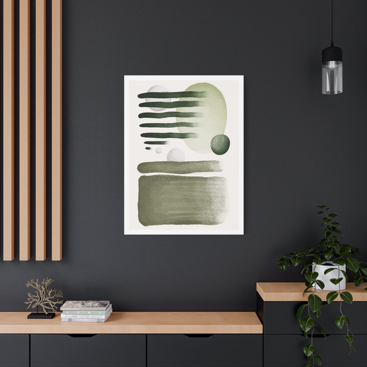 Olive Green Art Set 1.1 - Matte Canvas Decor with Minimalist Leaf Design