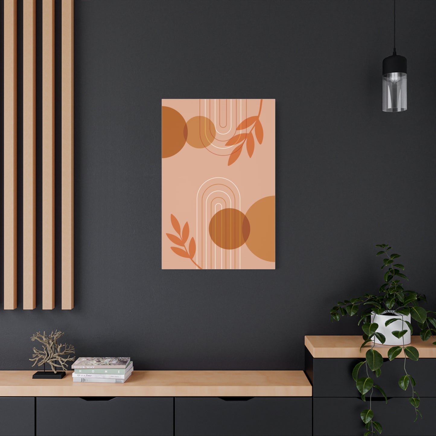 Abstract Terracotta Botanical Art Set 1.2 - Matte Canvas Decor with Minimalist Leaf Design