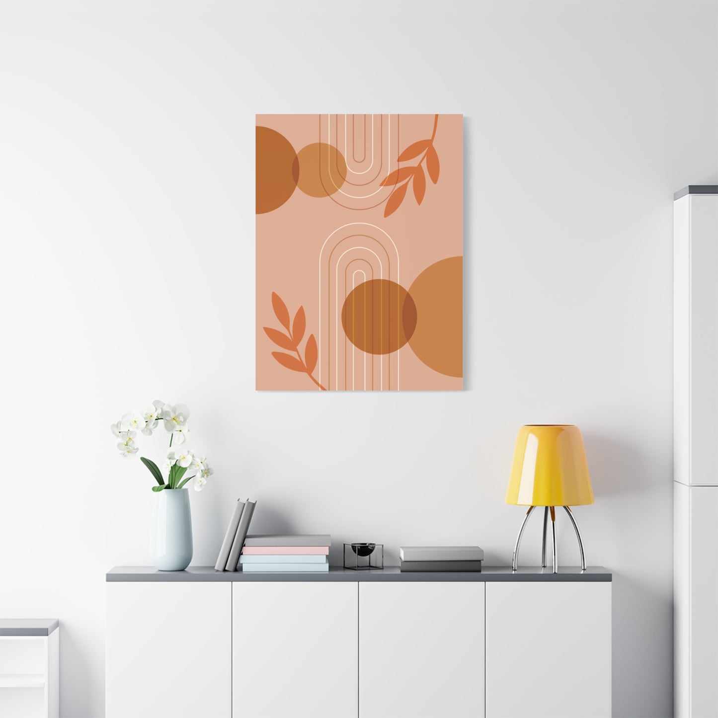 Abstract Terracotta Botanical Art Set 1.2 - Matte Canvas Decor with Minimalist Leaf Design