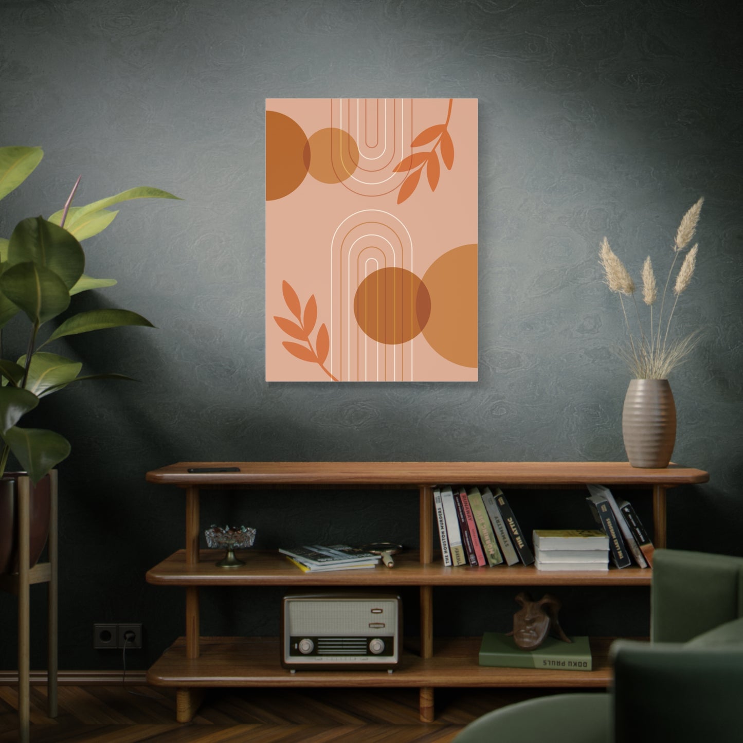 Abstract Terracotta Botanical Art Set 1.2 - Matte Canvas Decor with Minimalist Leaf Design