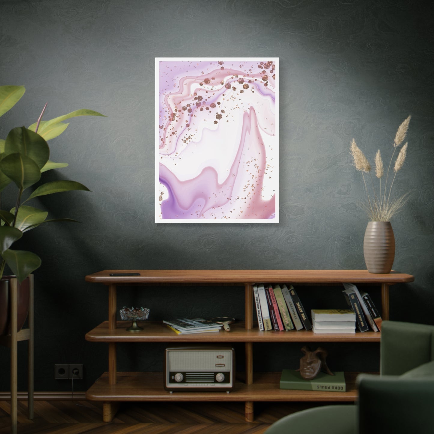 Blush Pink Marble Wall Art Set 1.1 - Matte Canvas Decor with Minimalist Leaf Design