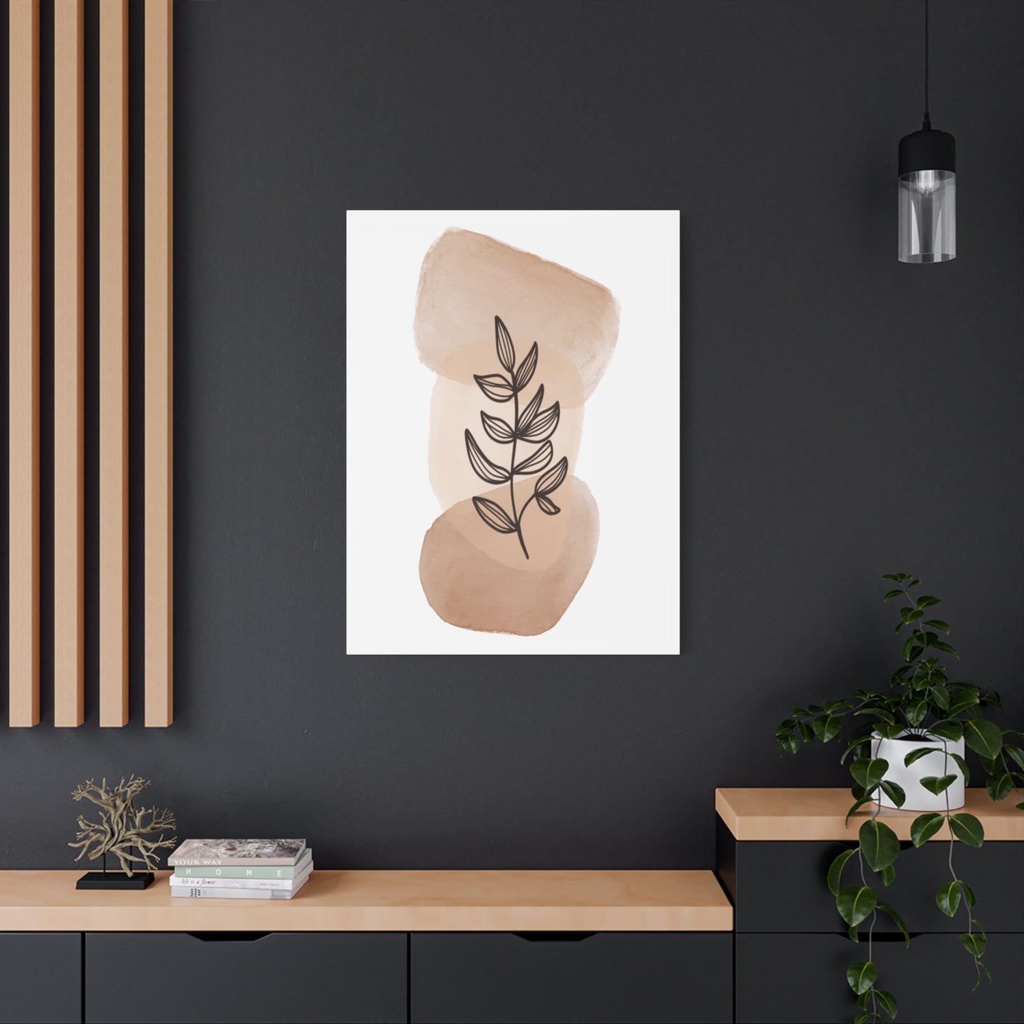 Brown Modern Botanical Wall Art Set 1.1- Matte Canvas Decor with Minimalist Leaf Design