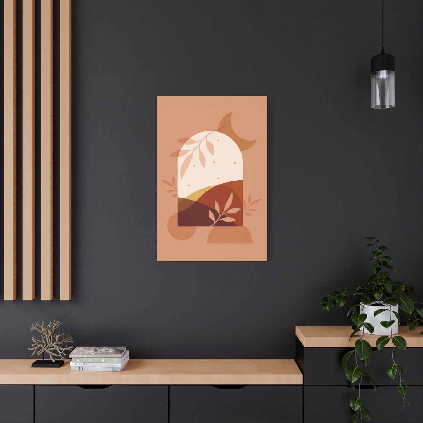 Abstract Terracotta Botanical Art Set 1.3 - Matte Canvas Decor with Minimalist Leaf Design