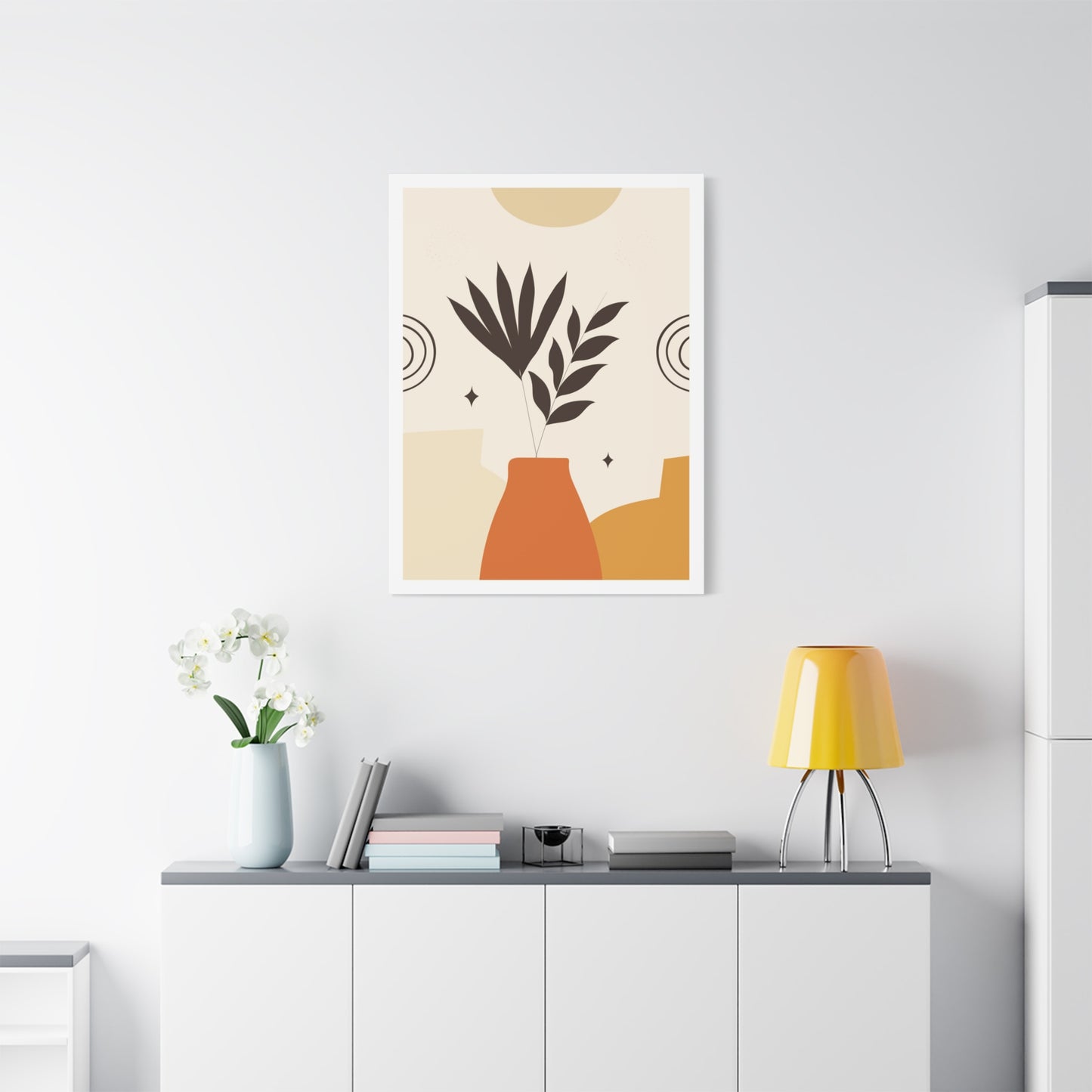 Lunar Bloom Art Set 1.1 - Matte Canvas Decor with Minimalist Leaf Design