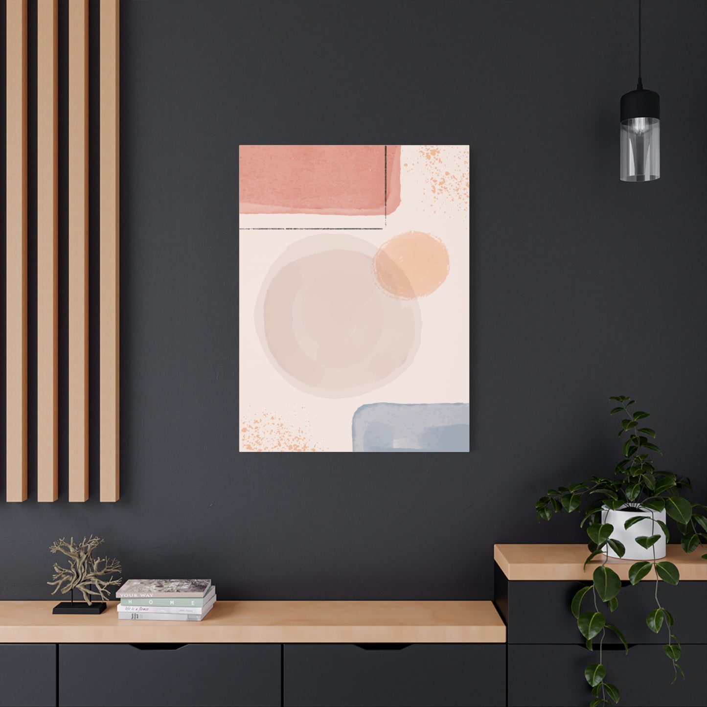Pink Water Minimal Art Set 1.1 - Matte Canvas Decor with Minimalist Leaf Design