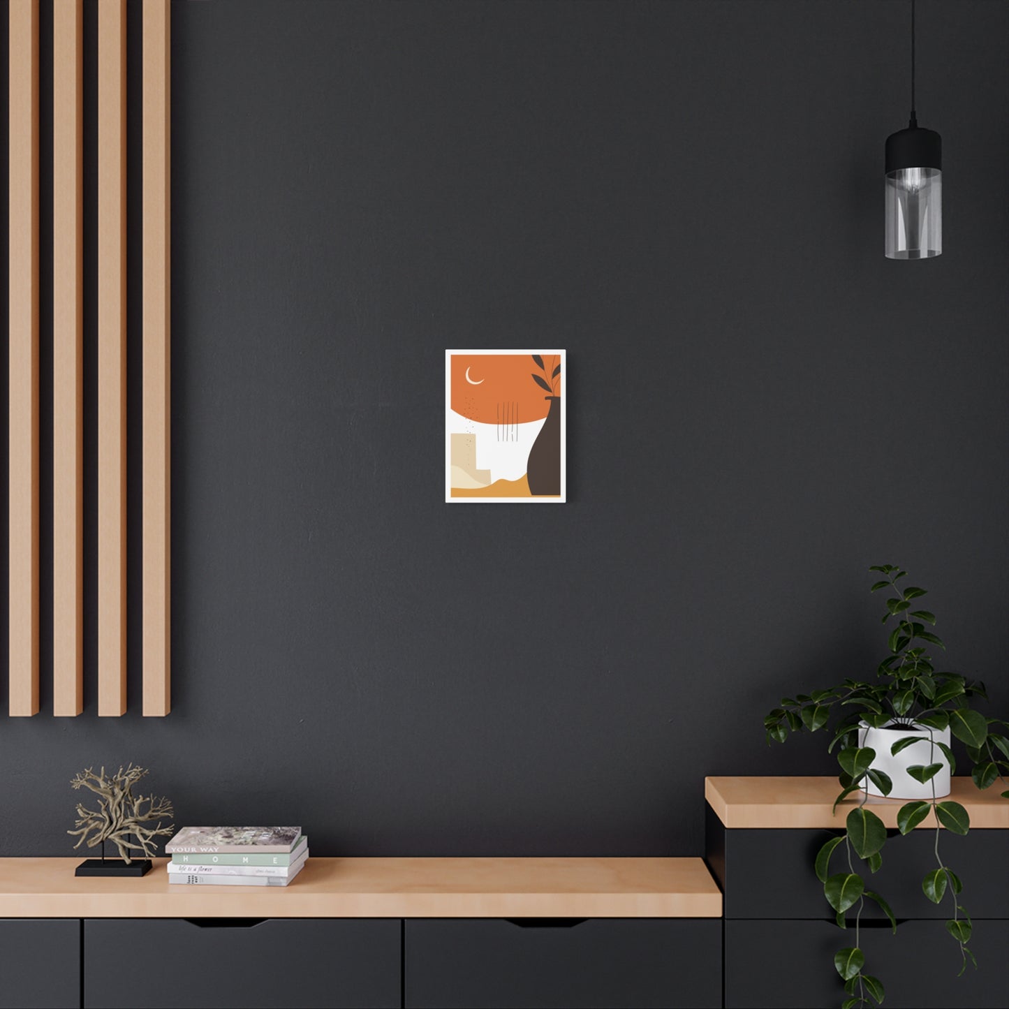 Lunar Bloom Art Set 1.3 - Matte Canvas Decor with Minimalist Leaf Design