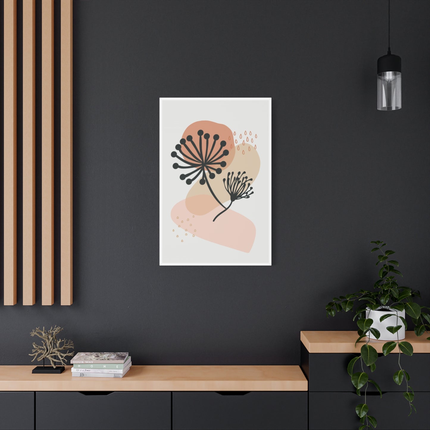 Pink Minimal  Flower Art Set 1.1 - Matte Canvas Decor with Minimalist Leaf Design