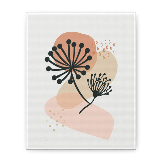 Pink Minimal  Flower Art Set 1.1 - Matte Canvas Decor with Minimalist Leaf Design