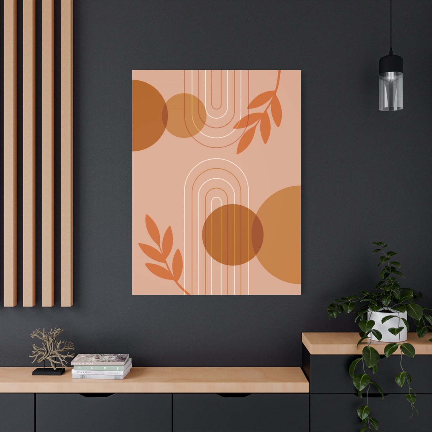 Abstract Terracotta Botanical Art Set 1.2 - Matte Canvas Decor with Minimalist Leaf Design