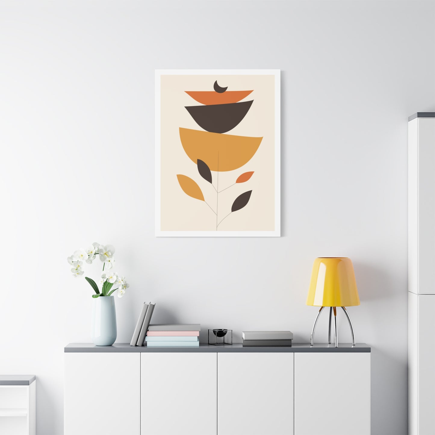 Lunar Bloom Art Set 1.2 - Matte Canvas Decor with Minimalist Leaf Design