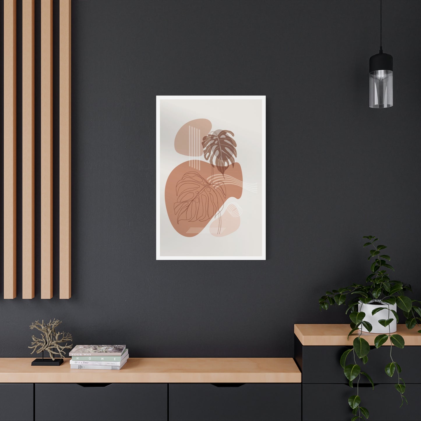 Brown Leaf Wall Painting Set 1.3 - Matte Canvas Decor with Minimalist Leaf Design