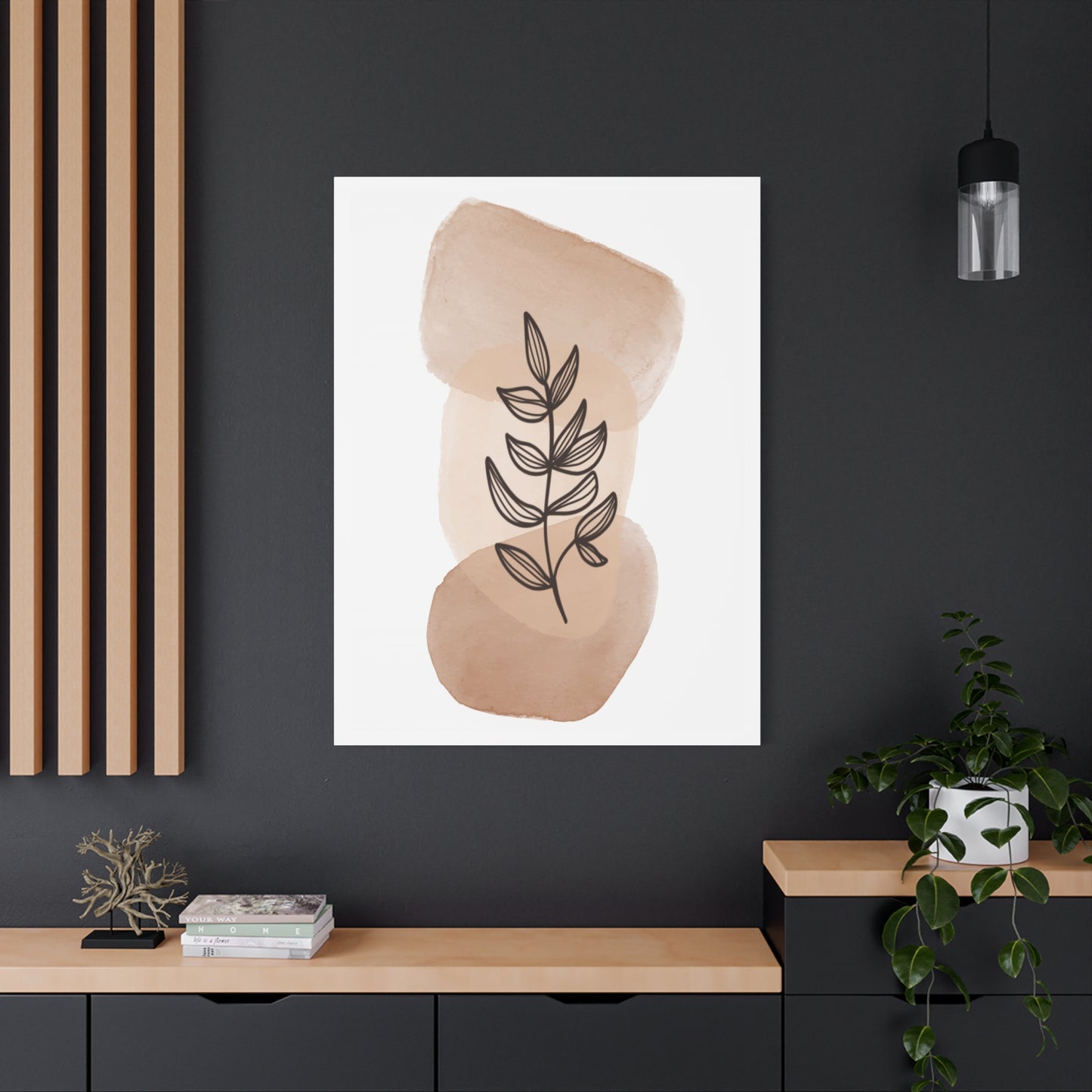 Brown Modern Botanical Wall Art Set 1.1- Matte Canvas Decor with Minimalist Leaf Design