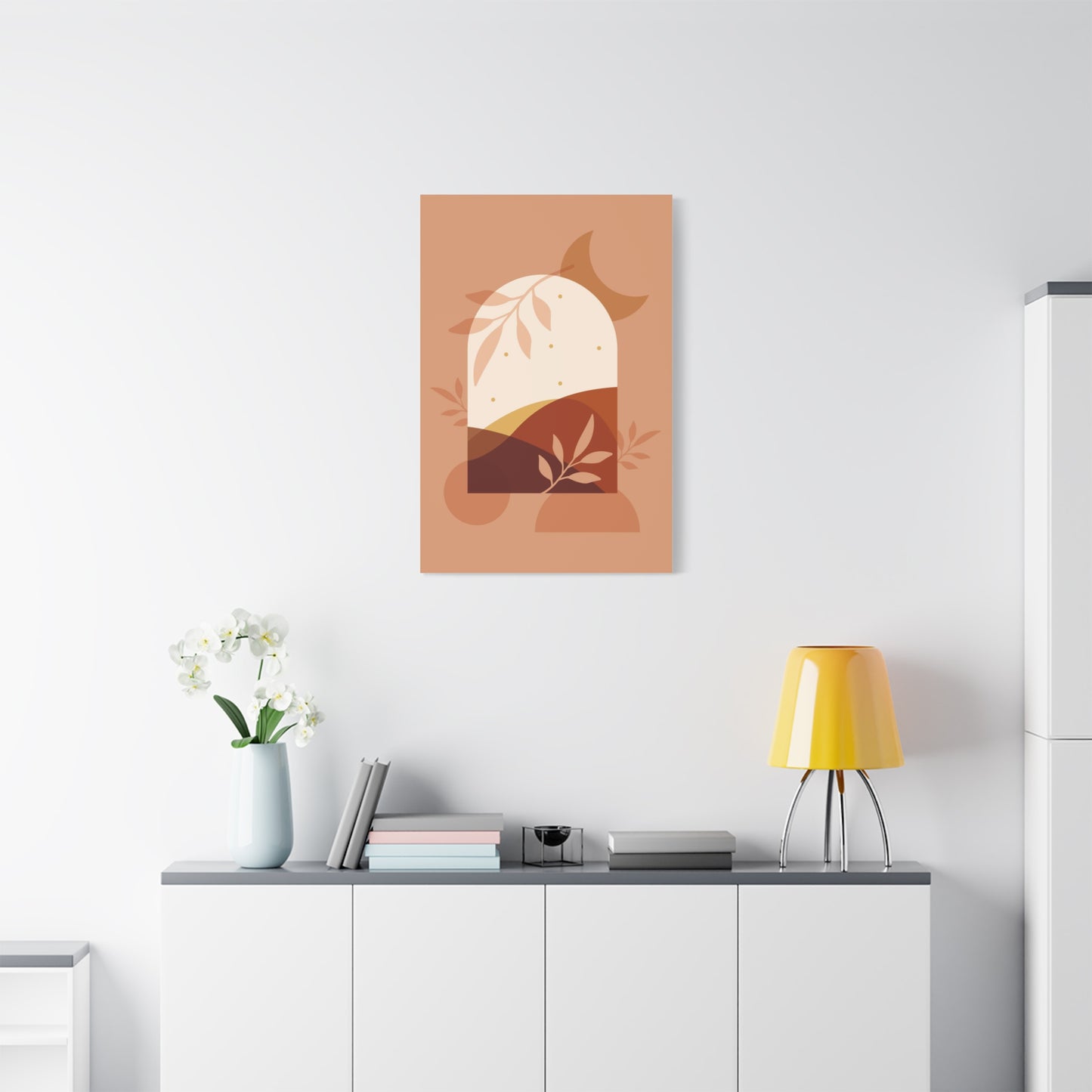 Abstract Terracotta Botanical Art Set 1.3 - Matte Canvas Decor with Minimalist Leaf Design