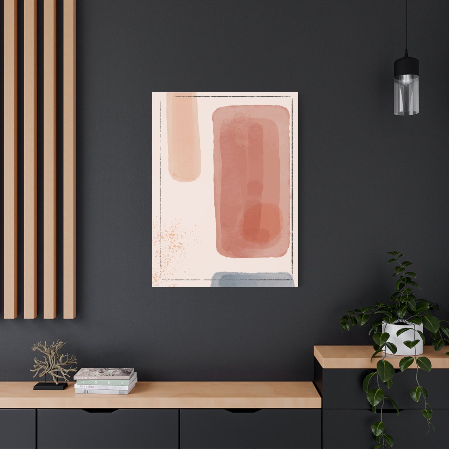 Pink Water Minimal Art Set 1.3 - Matte Canvas Decor with Minimalist Leaf Design