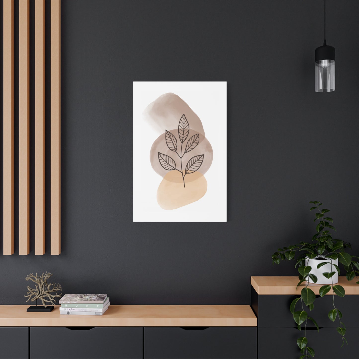 Brown Modern Botanical Wall Art Set 1.2 - Matte Canvas Decor with Minimalist Leaf Design