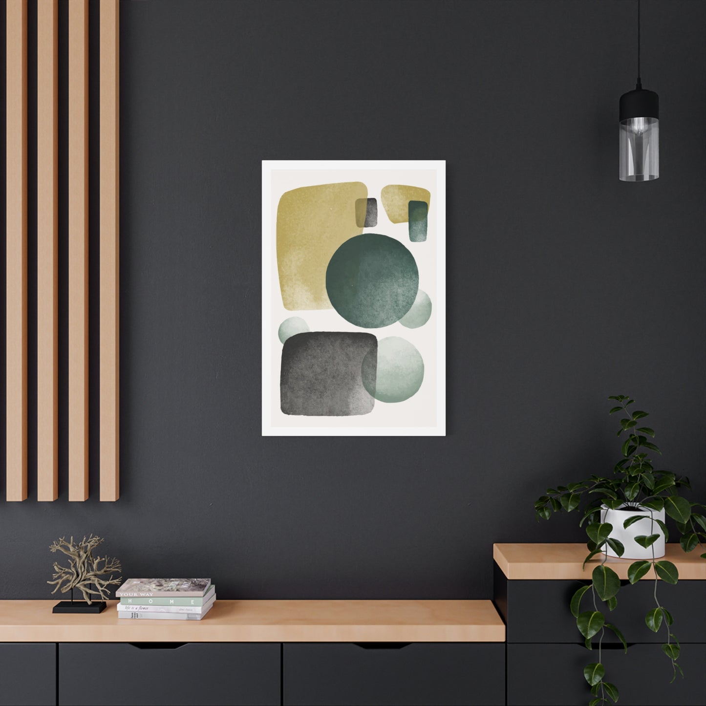 Army Green Art Set 1.1 - Matte Canvas Decor with Minimalist Leaf Design