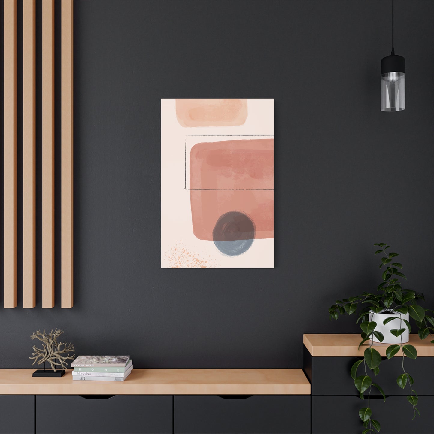 Pink Water Minimal Art Set 1.2 - Matte Canvas Decor with Minimalist Leaf Design