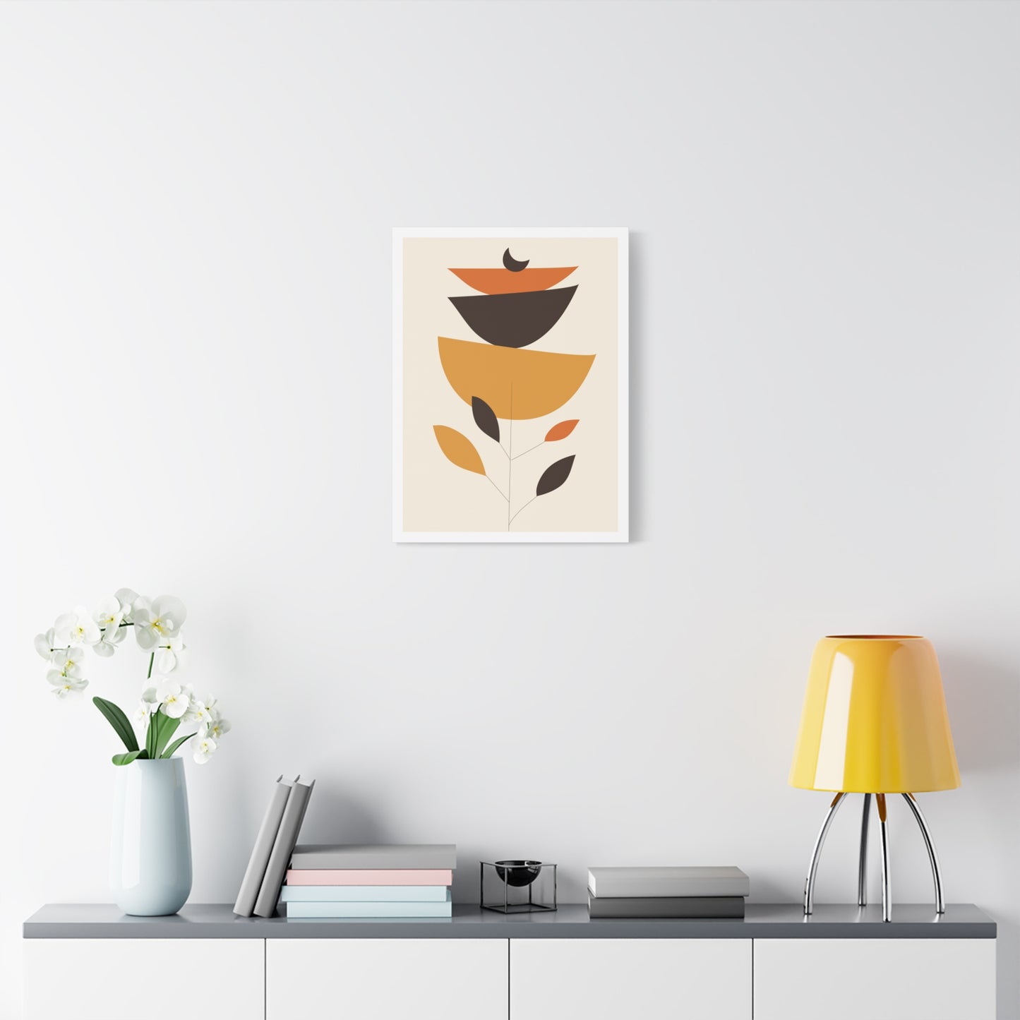 Lunar Bloom Art Set 1.2 - Matte Canvas Decor with Minimalist Leaf Design
