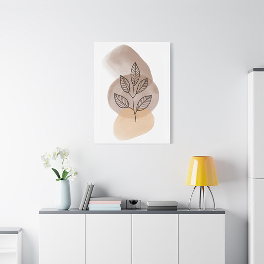 Brown Modern Botanical Wall Art Set 1.2 - Matte Canvas Decor with Minimalist Leaf Design