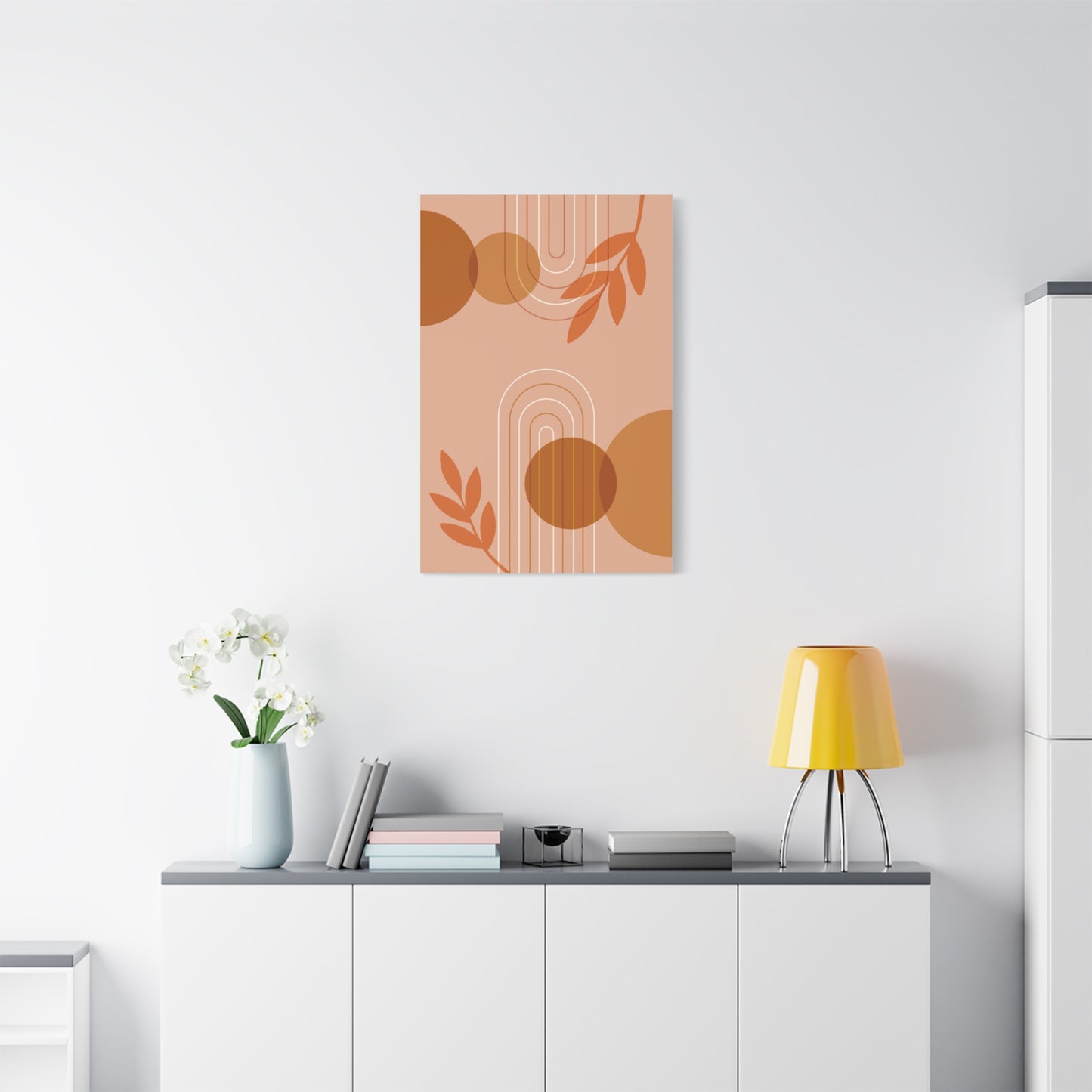 Abstract Terracotta Botanical Art Set 1.2 - Matte Canvas Decor with Minimalist Leaf Design