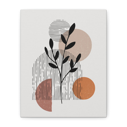 Orange Tone Flower Art Set 1.2 - Matte Canvas Decor with Minimalist Leaf Design