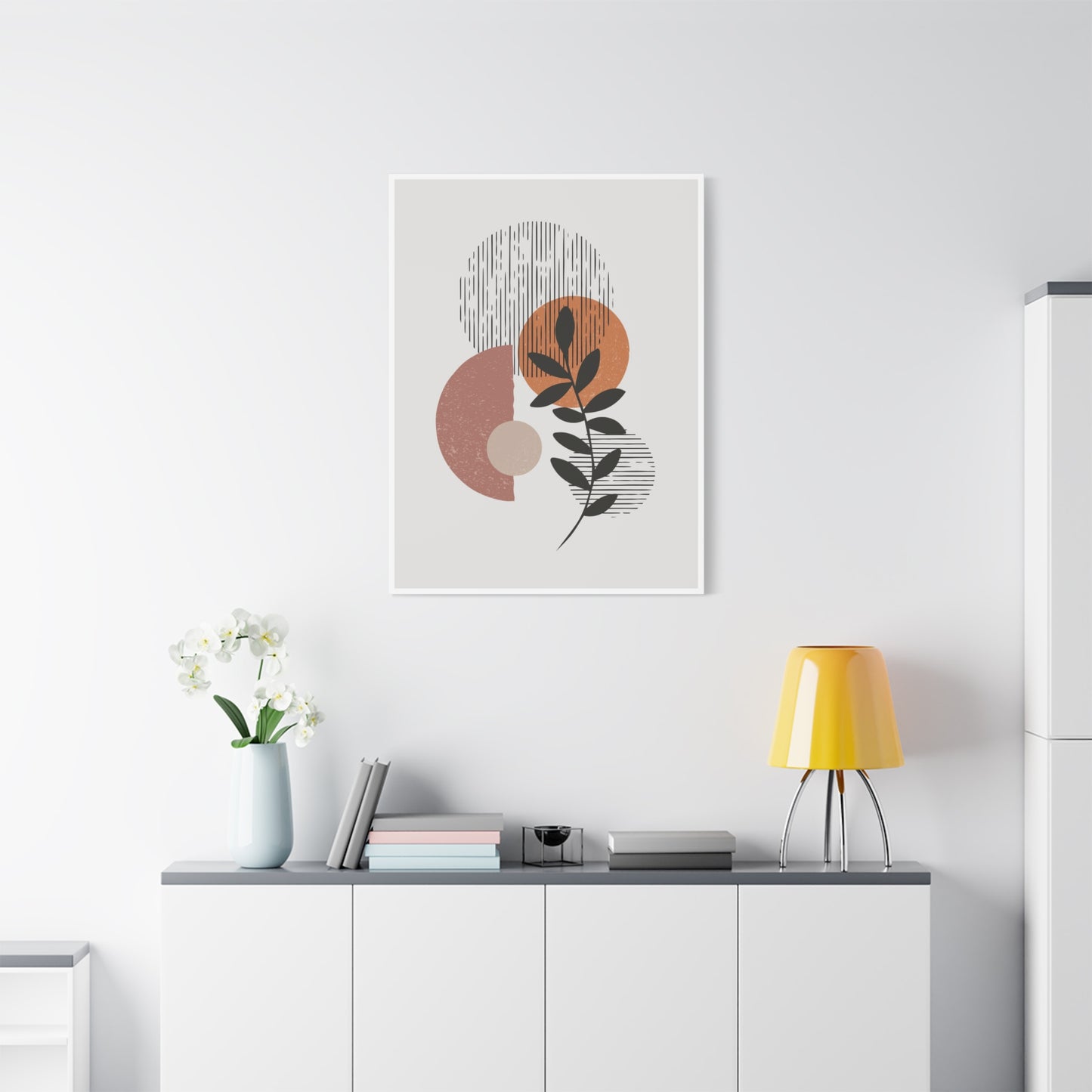 Orange Tone Flower Art Set 1.1 - Matte Canvas Decor with Minimalist Leaf Design