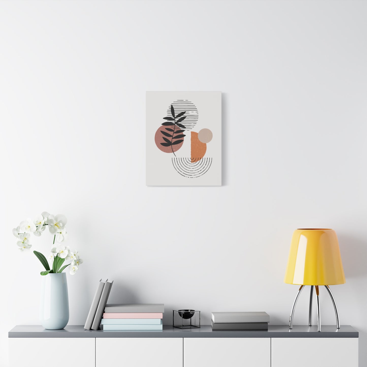 Orange Tone Flower Art Set 1.3 - Matte Canvas Decor with Minimalist Leaf Design