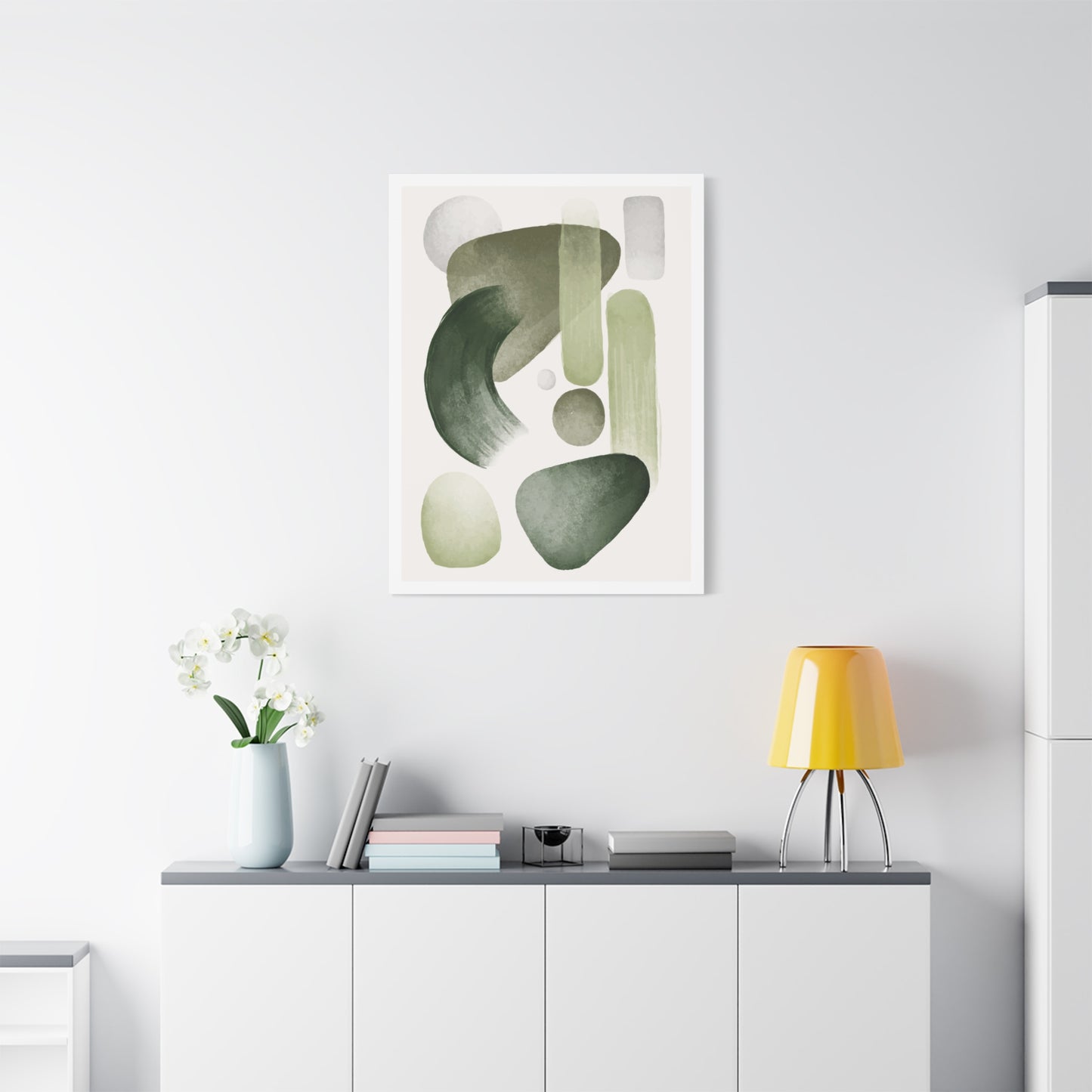 Olive Green Art Set 1.2 - Matte Canvas Decor with Minimalist Leaf Design