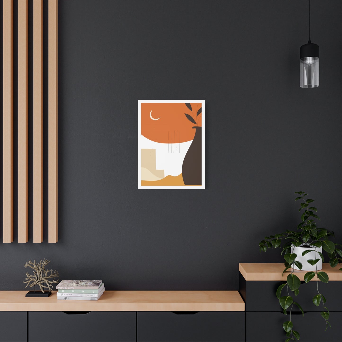 Lunar Bloom Art Set 1.3 - Matte Canvas Decor with Minimalist Leaf Design