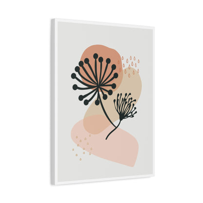 Pink Minimal  Flower Art Set 1.1 - Matte Canvas Decor with Minimalist Leaf Design