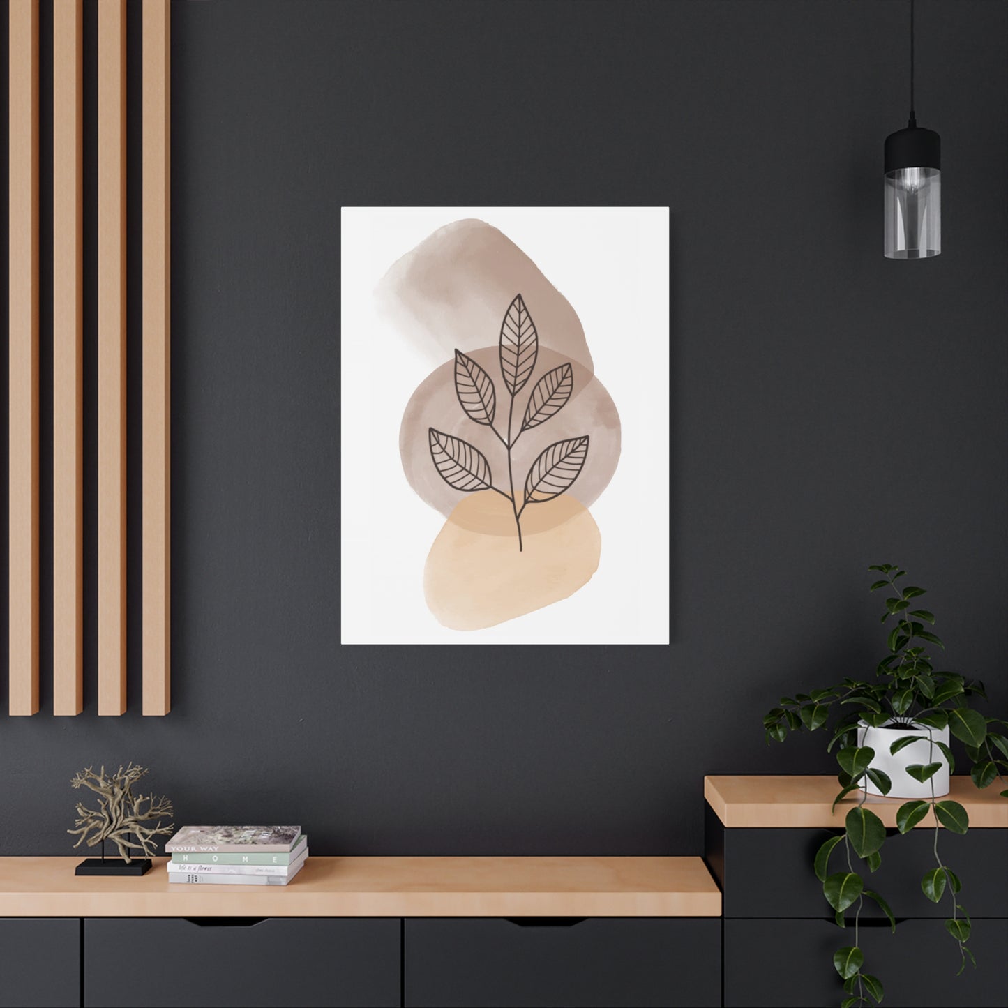 Brown Modern Botanical Wall Art Set 1.2 - Matte Canvas Decor with Minimalist Leaf Design