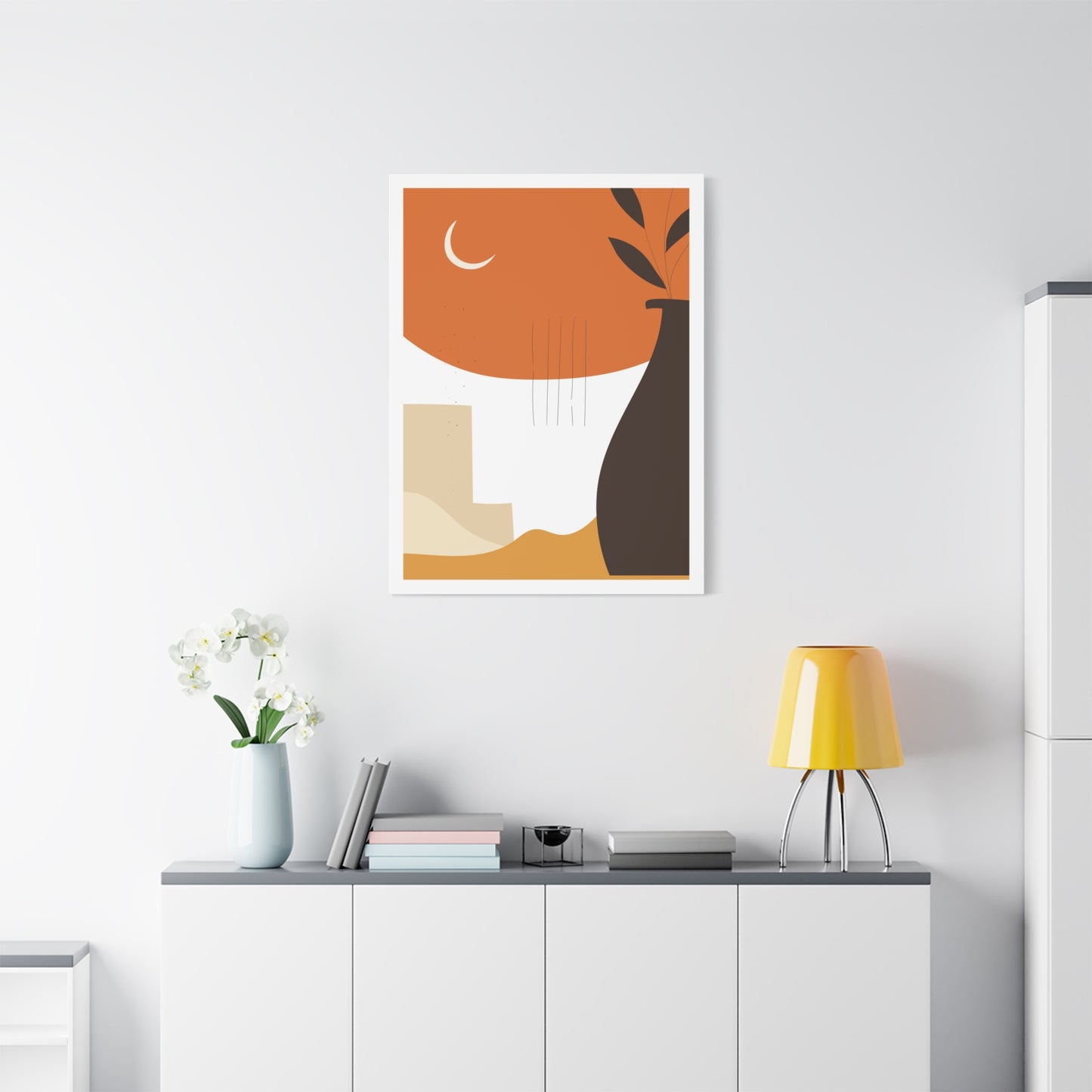 Lunar Bloom Art Set 1.3 - Matte Canvas Decor with Minimalist Leaf Design