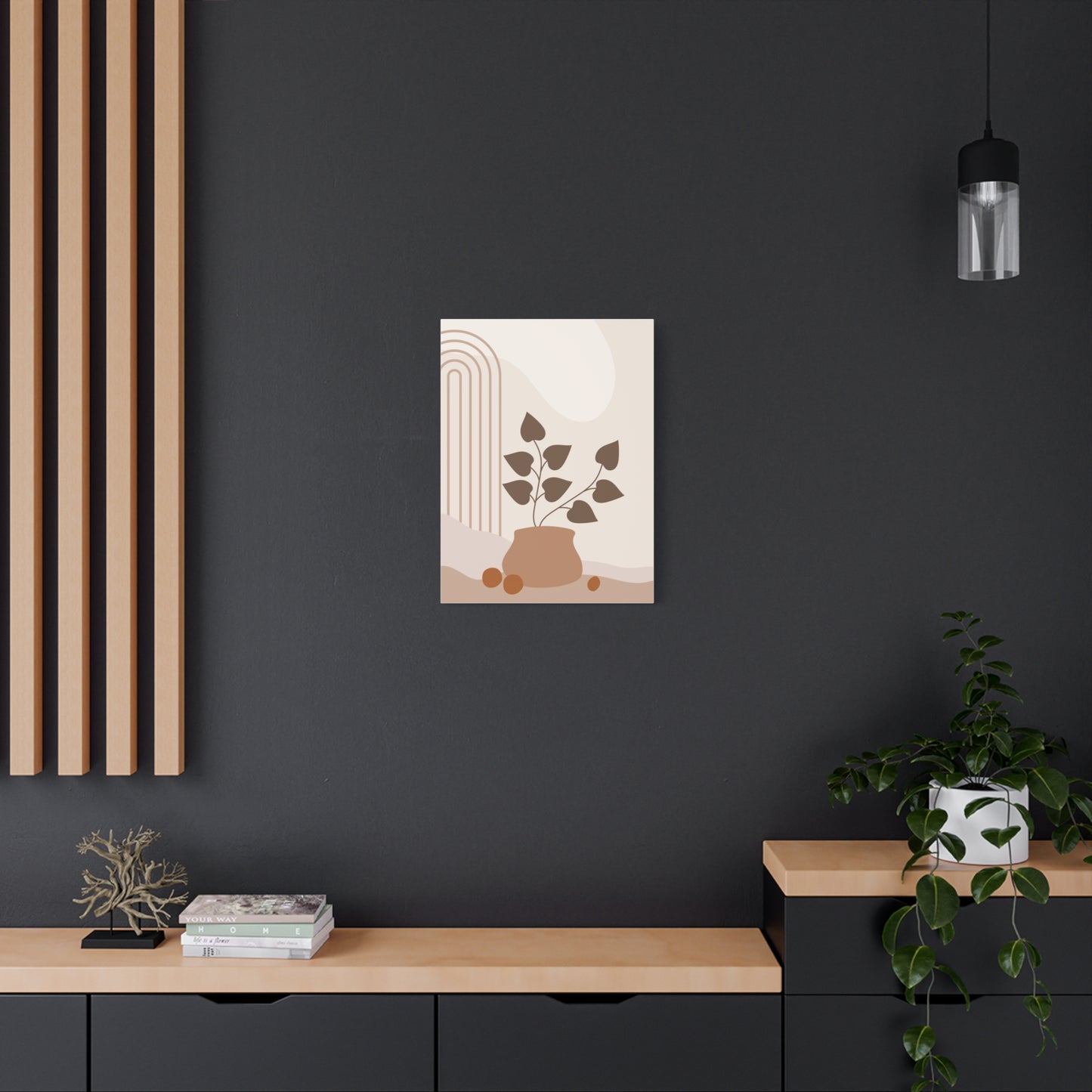 Brown View Wall Art Set 1.3 - Matte Canvas Decor with Minimalist Leaf Design